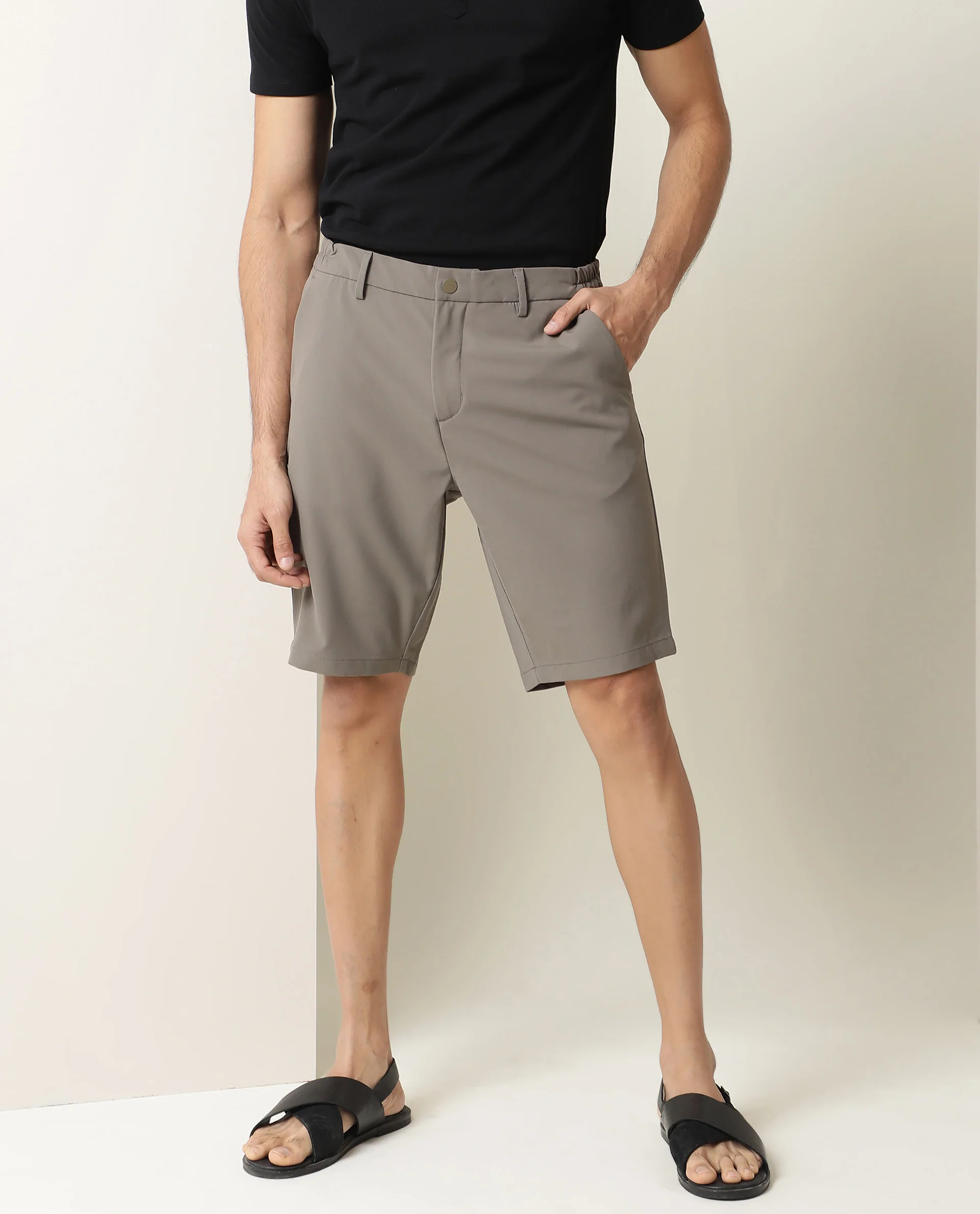 Rare Rabbit Men's Trip Khaki Polyester Plain Regular Fit Shorts