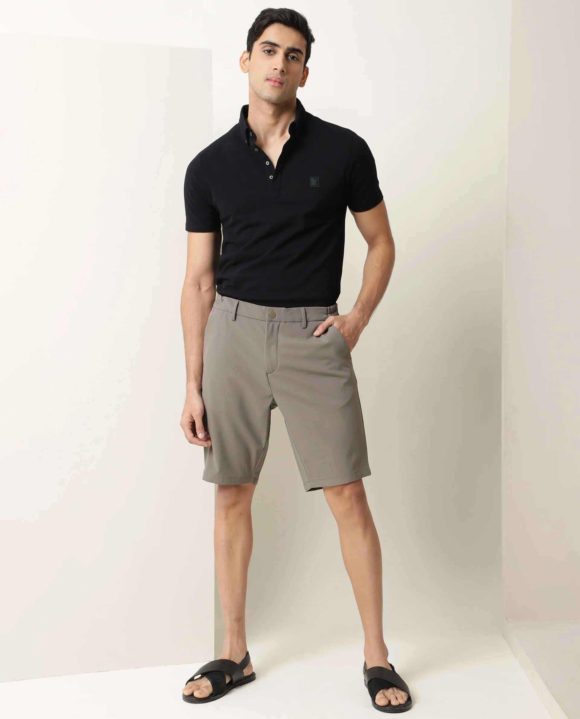 Rare Rabbit Men's Trip Khaki Polyester Plain Regular Fit Shorts - Image 3
