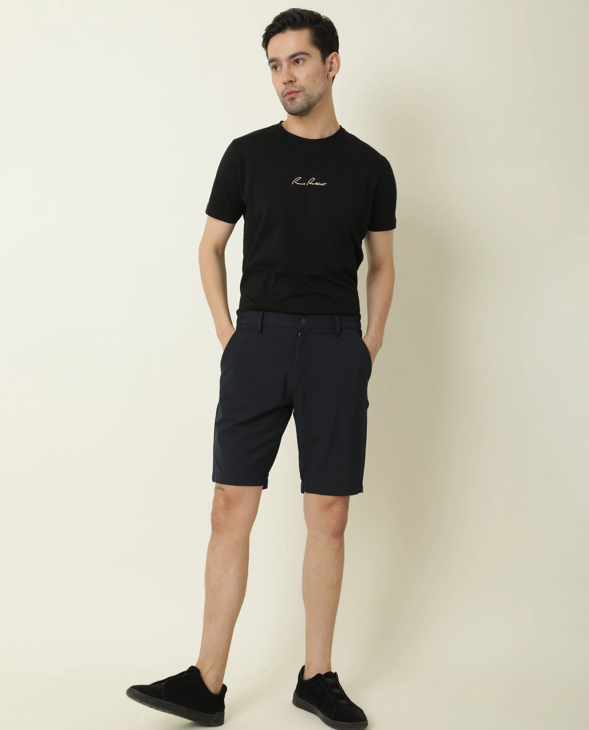 Rare Rabbit Men's Trip Navy Polyester Plain Relaxed Fit Shorts - Image 2