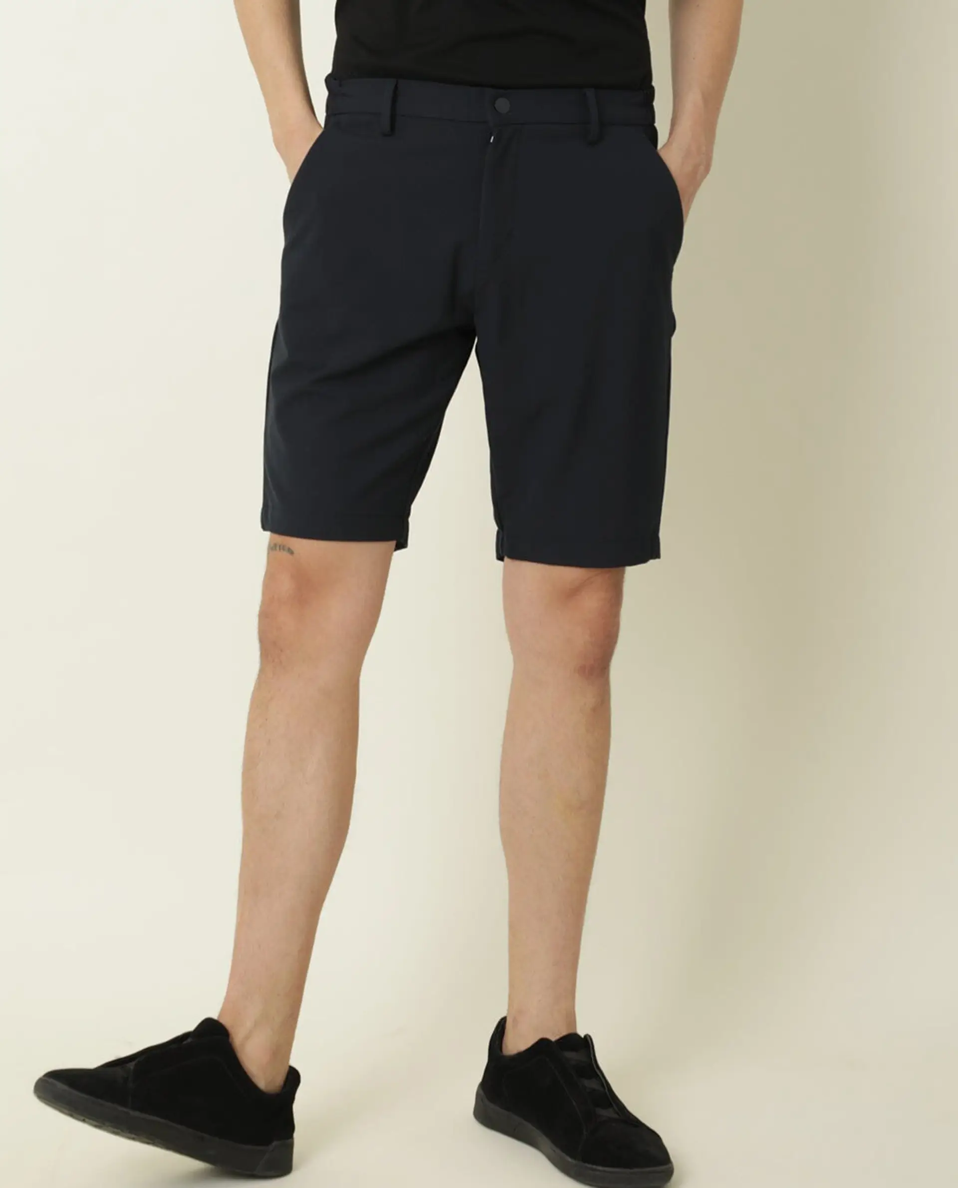 Rare Rabbit Men's Trip Navy Polyester Plain Relaxed Fit Shorts - Image 8