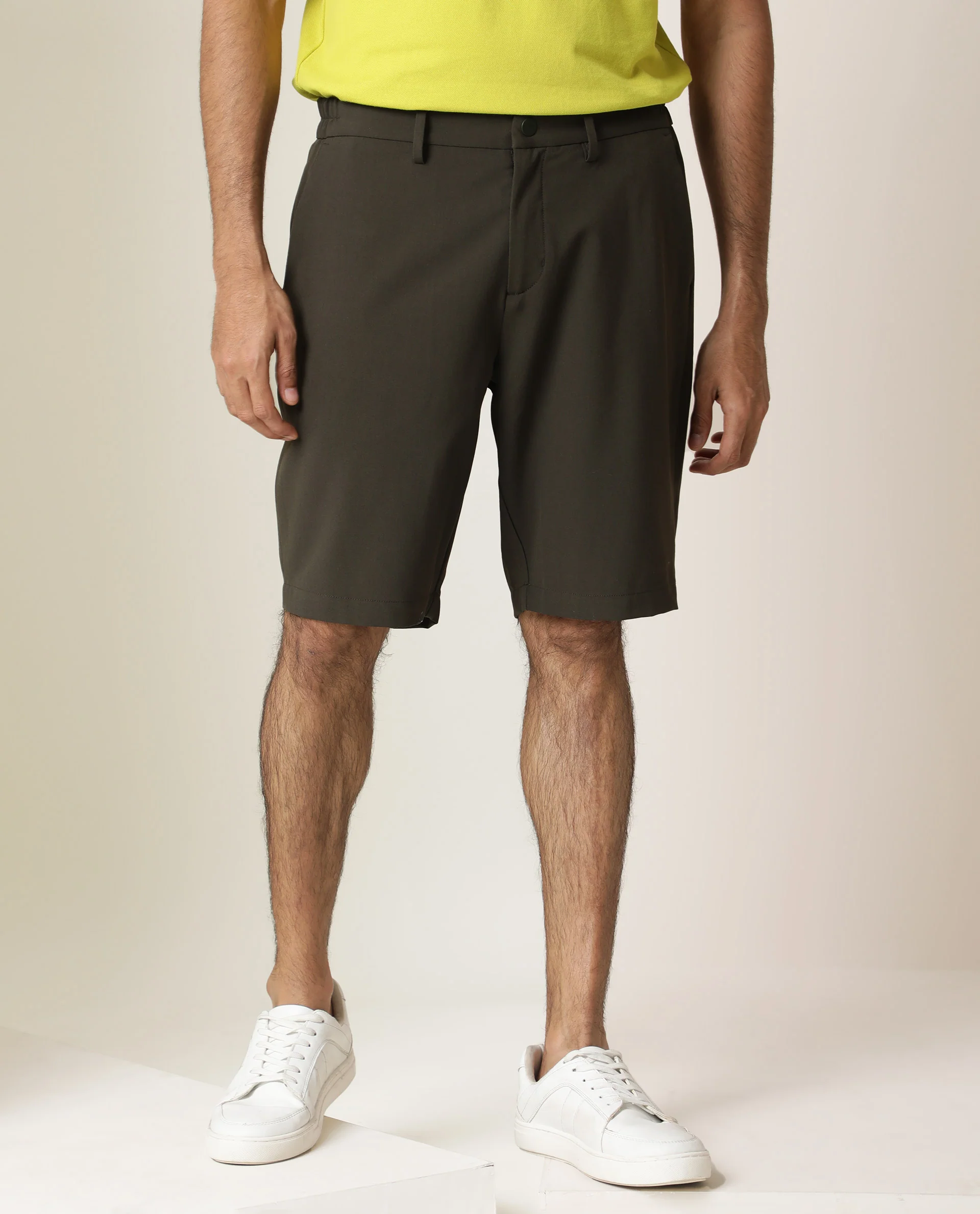 Rare Rabbit Men's Trip Olive Polyester Plain Regular Fit Shorts - Image 2