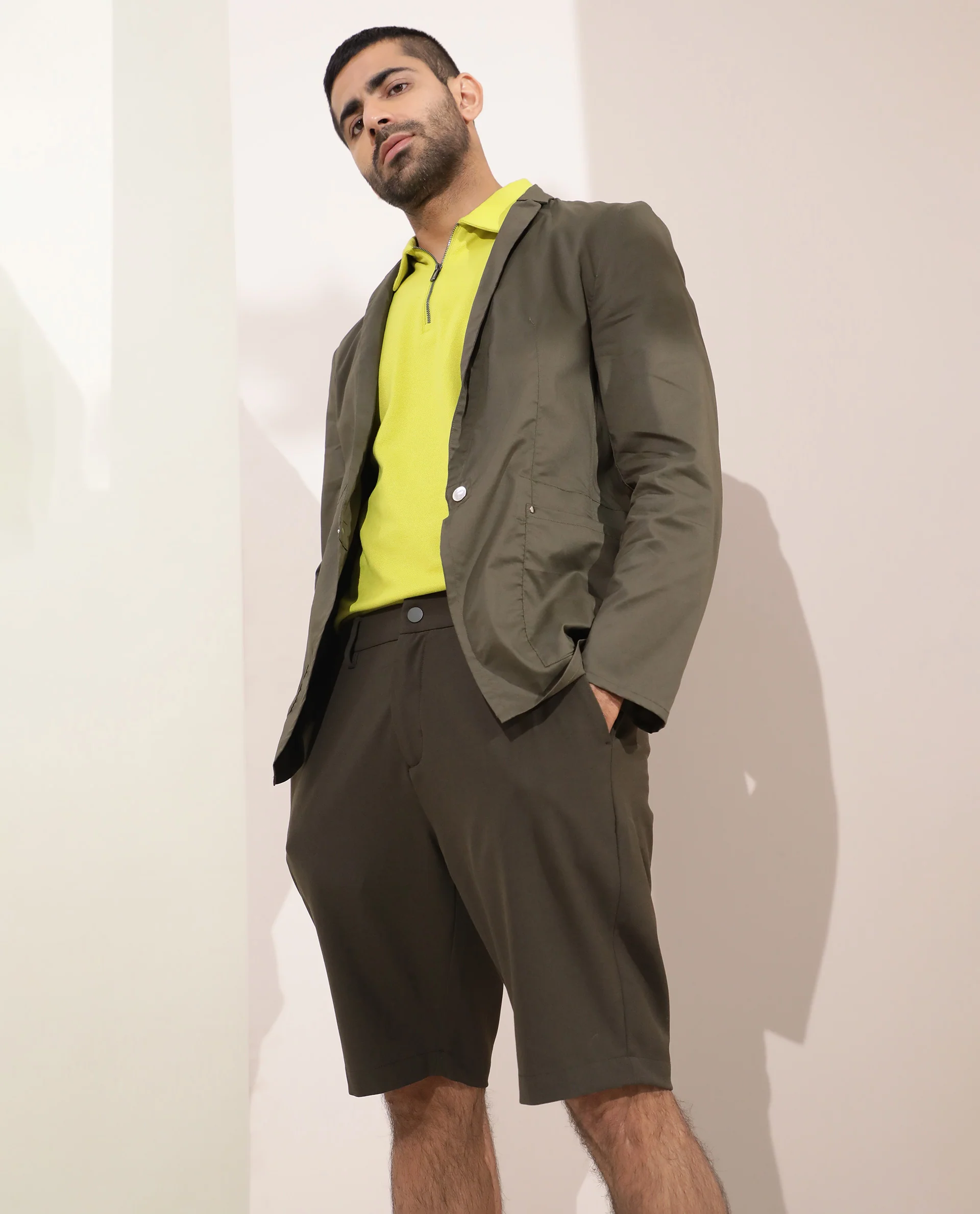 Rare Rabbit Men's Trip Olive Polyester Plain Regular Fit Shorts - Image 3