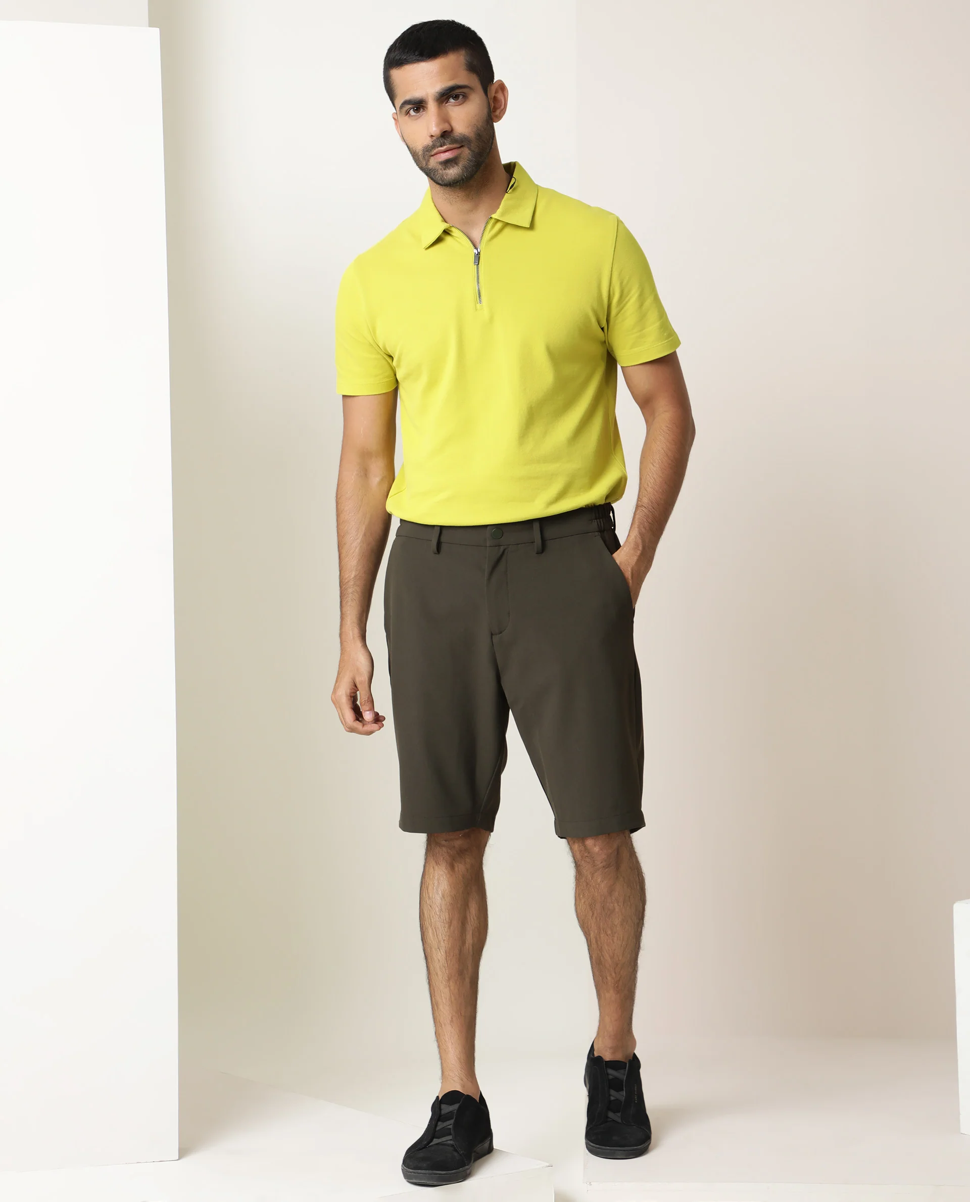 Rare Rabbit Men's Trip Olive Polyester Plain Regular Fit Shorts - Image 7