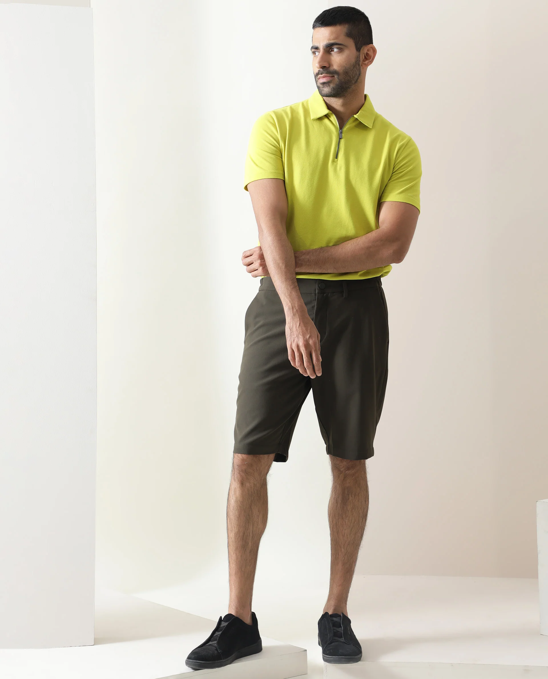 Rare Rabbit Men's Trip Olive Polyester Plain Regular Fit Shorts - Image 8