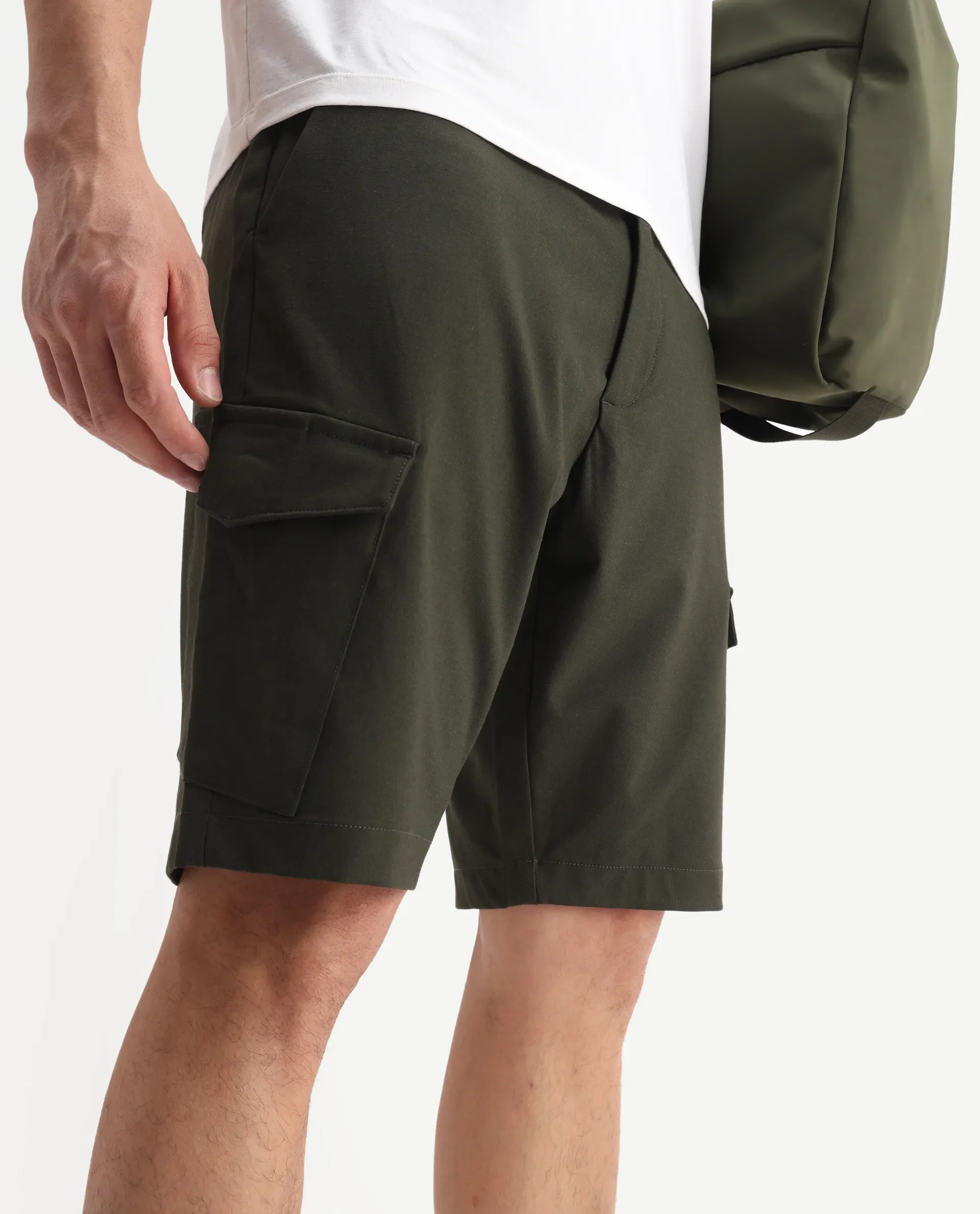 Rare Rabbit Men Tripco-Aw25 Dark Green Polyester Blend Plain Relaxed Fit Shorts - Image 2