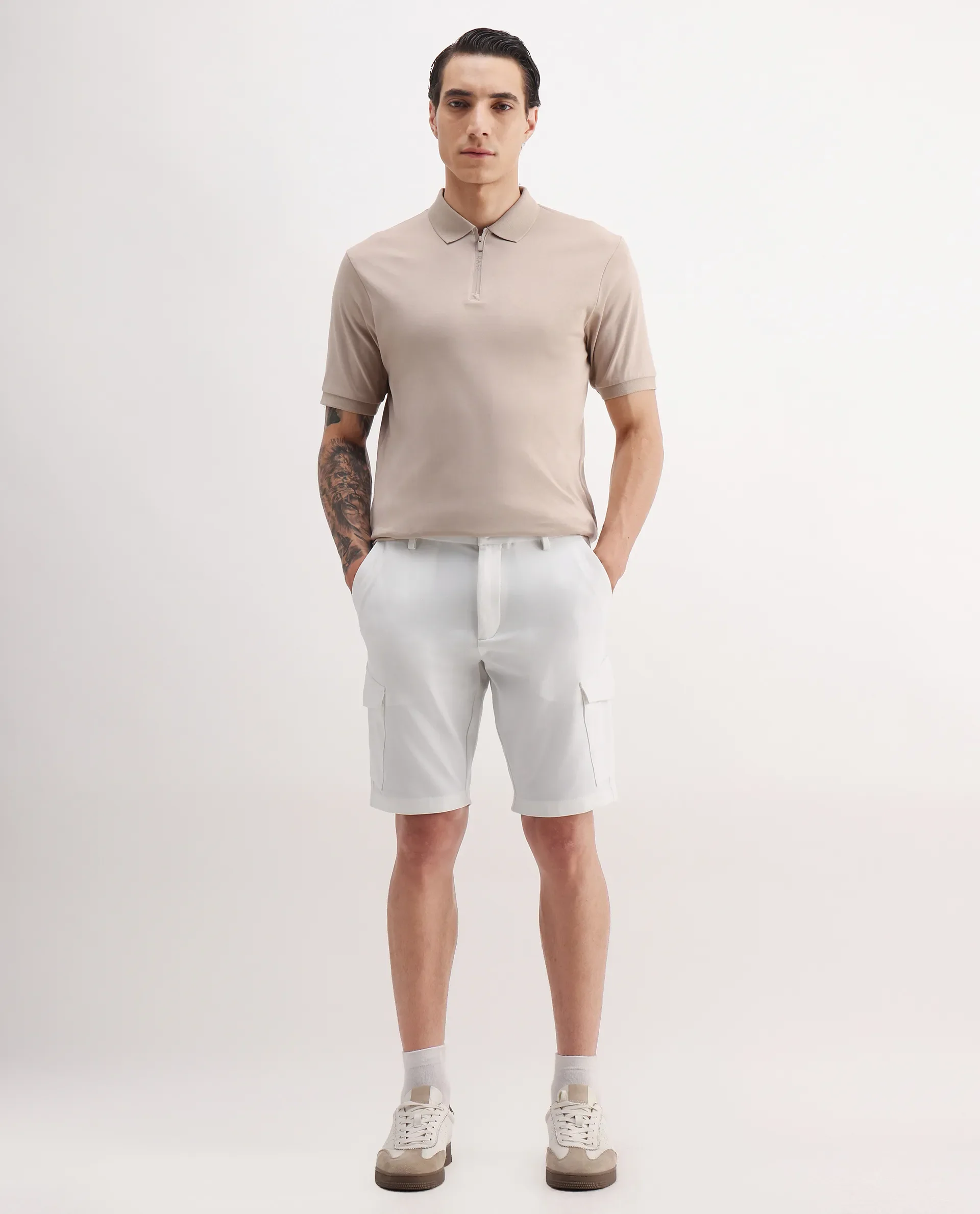 Rare Rabbit Men's Tripco-Aw25 White Polyester Blend Plain Relaxed Fit Shorts - Image 3