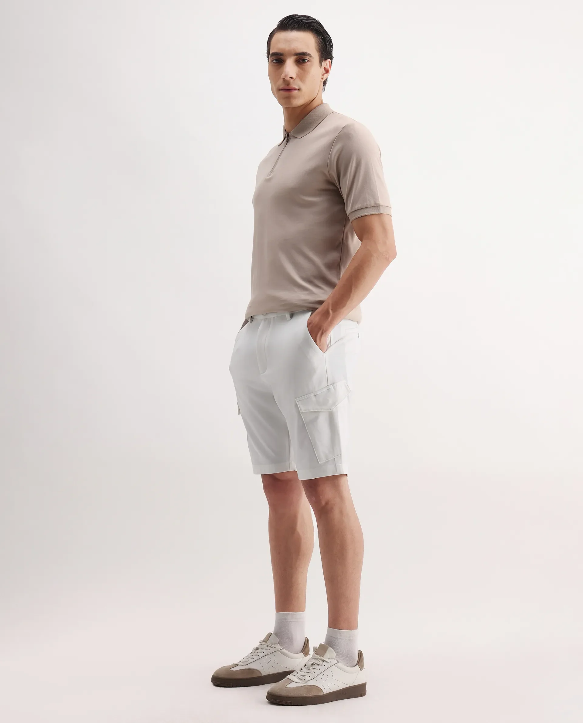 Rare Rabbit Men's Tripco-Aw25 White Polyester Blend Plain Relaxed Fit Shorts - Image 4