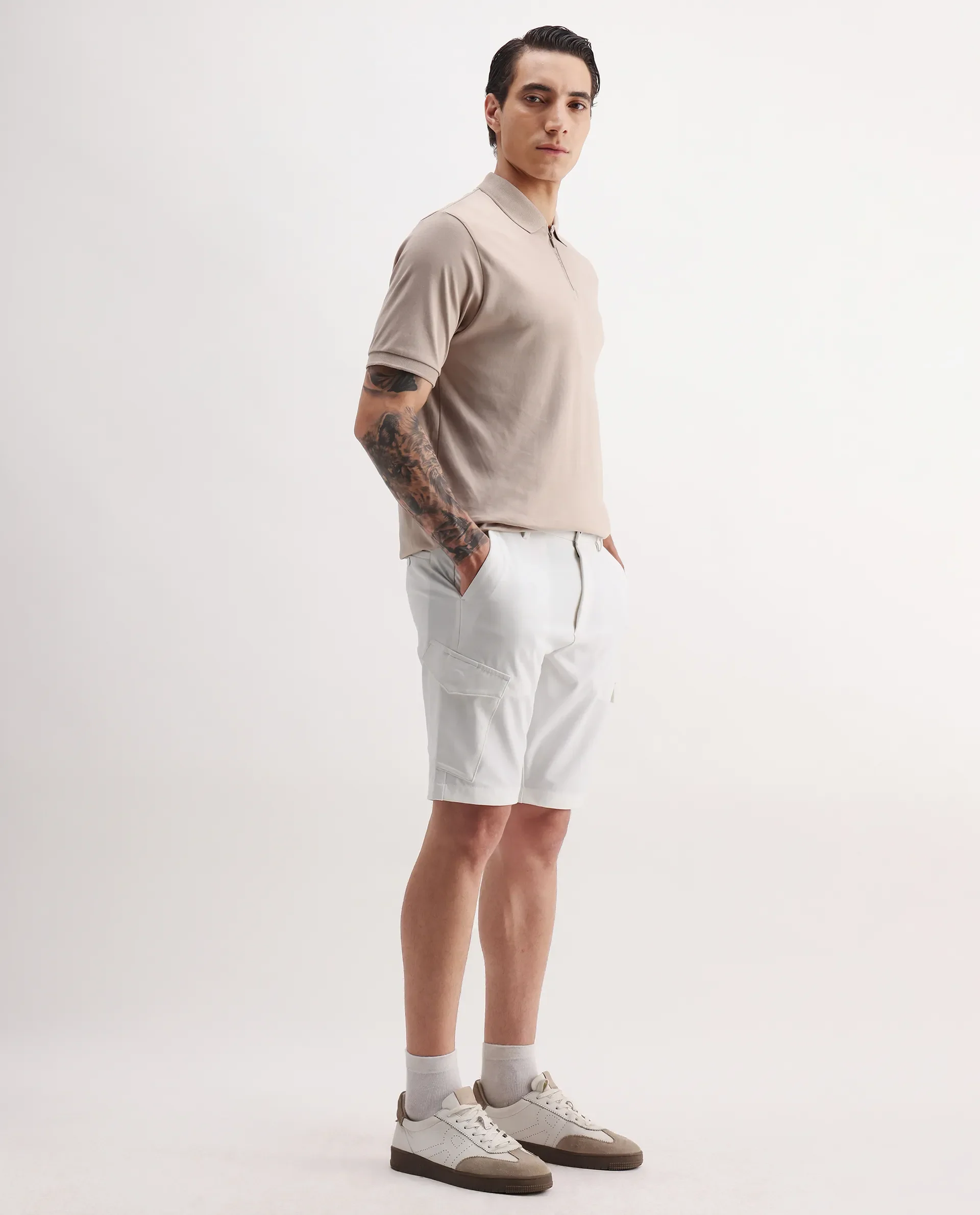 Rare Rabbit Men's Tripco-Aw25 White Polyester Blend Plain Relaxed Fit Shorts - Image 5