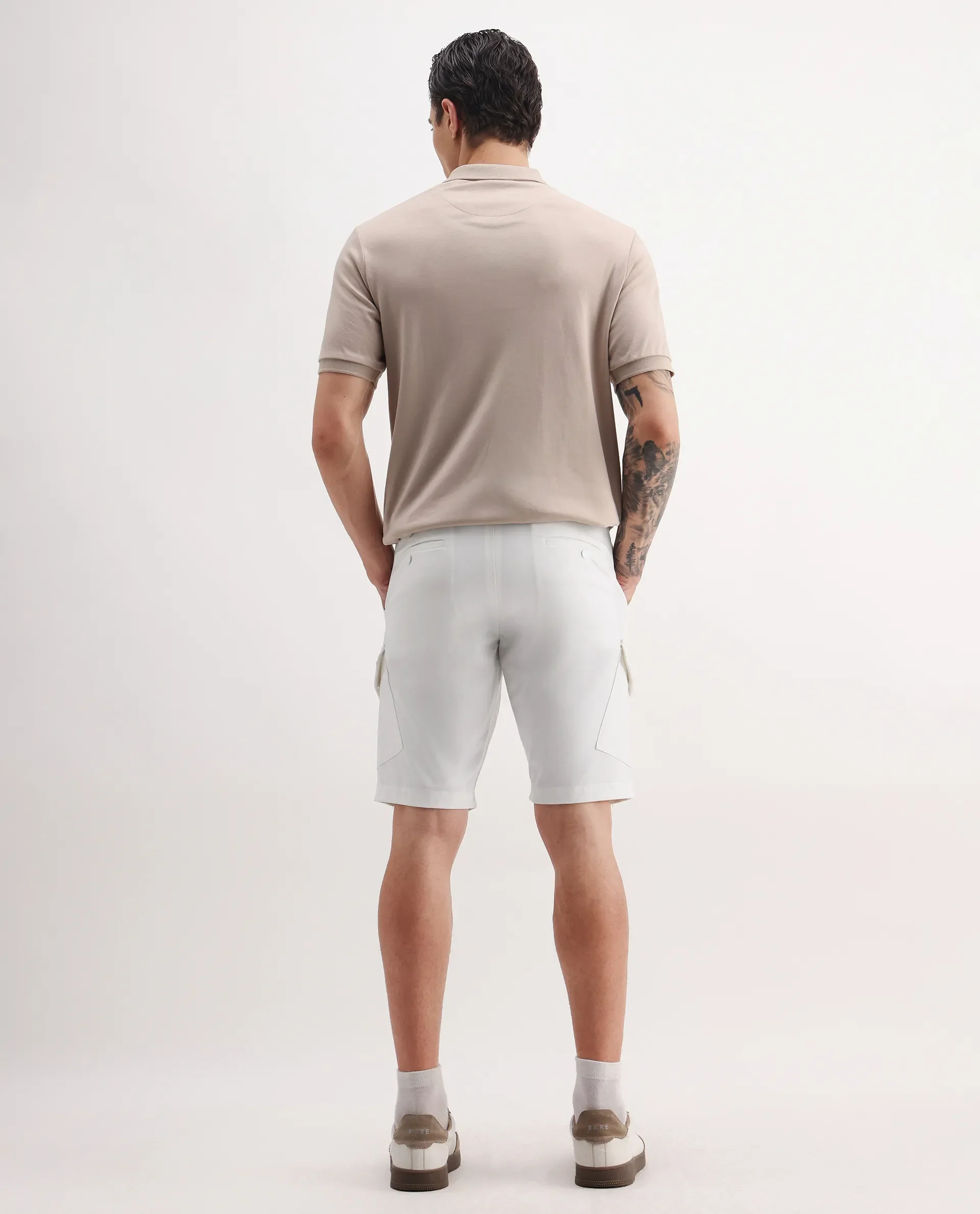 Rare Rabbit Men's Tripco-Aw25 White Polyester Blend Plain Relaxed Fit Shorts - Image 7