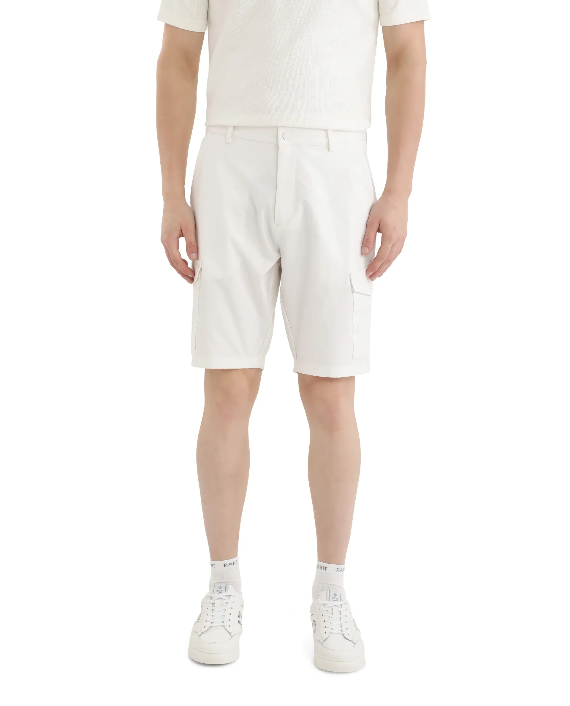 Rare Rabbit Men's Tripco White Polyester Blend Plain Relaxed Fit Shorts - Image 2