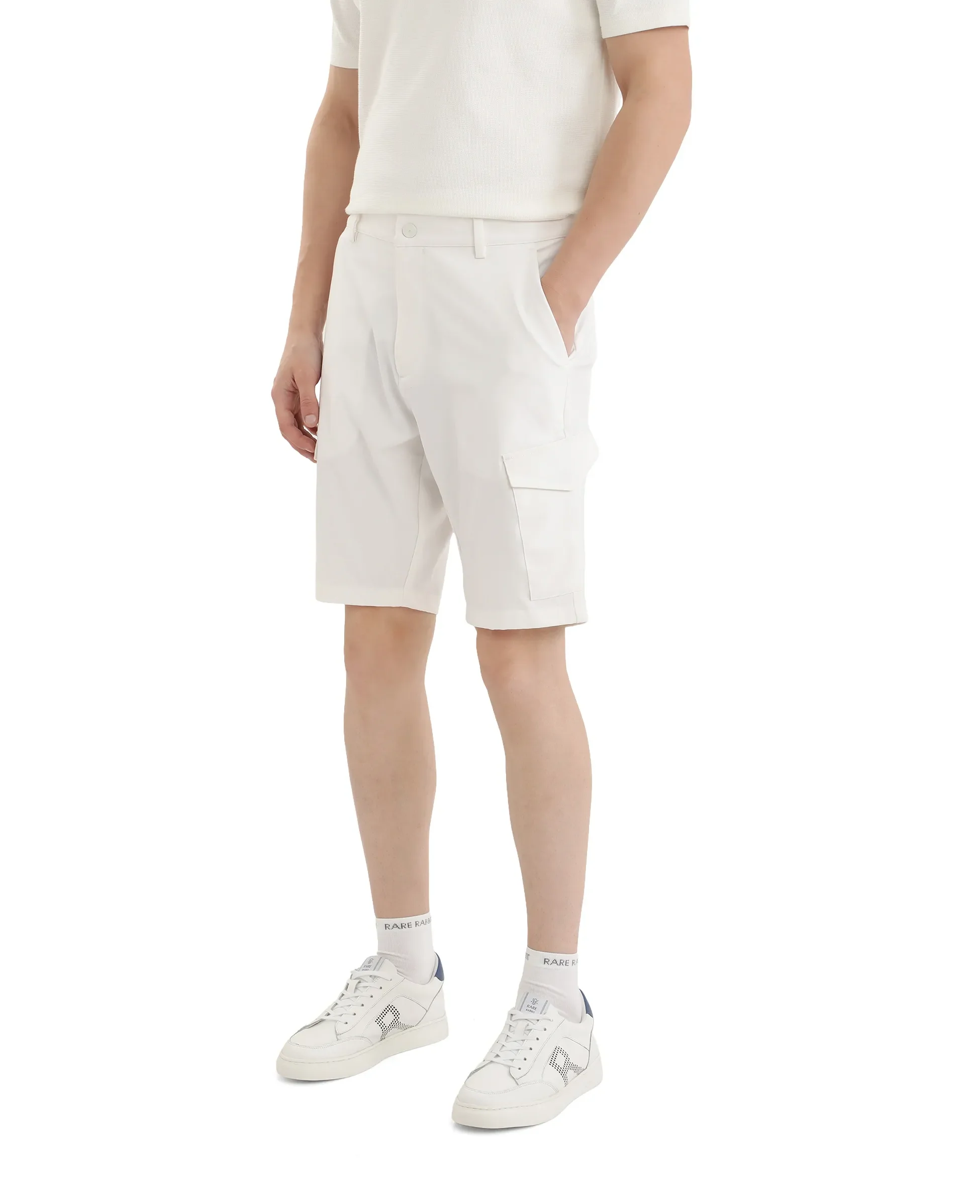 Rare Rabbit Men's Tripco White Polyester Blend Plain Relaxed Fit Shorts - Image 3