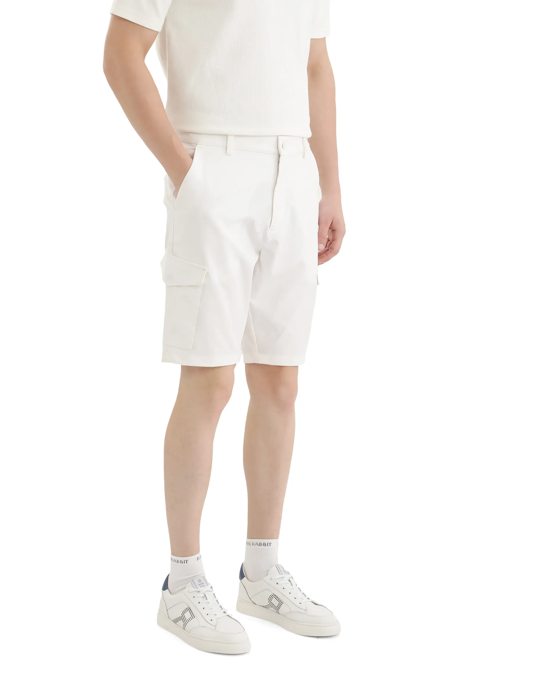 Rare Rabbit Men's Tripco White Polyester Blend Plain Relaxed Fit Shorts - Image 4