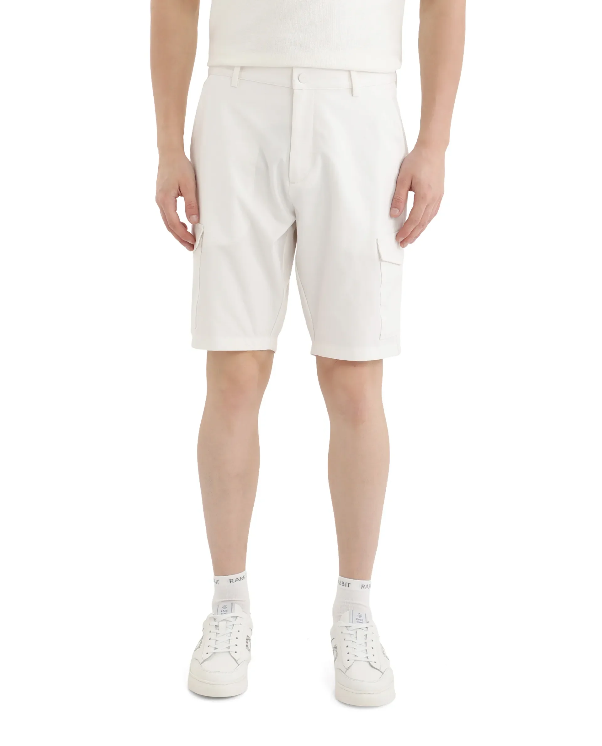Rare Rabbit Men's Tripco White Polyester Blend Plain Relaxed Fit Shorts - Image 9