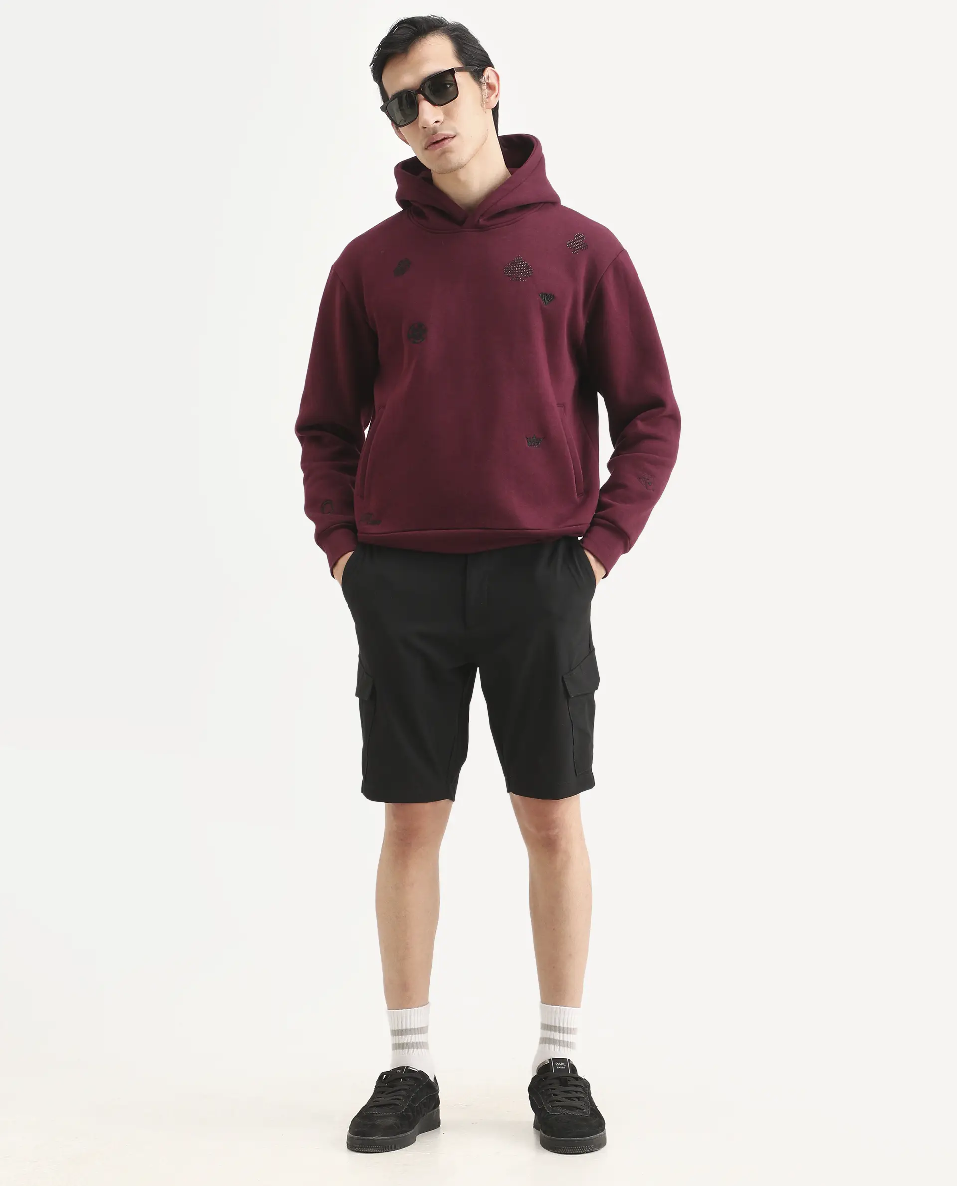 Rare Rabbit Men's Tripco-Ss26 Black Polyester Blend Fabric Relaxed Fit Plain Shorts