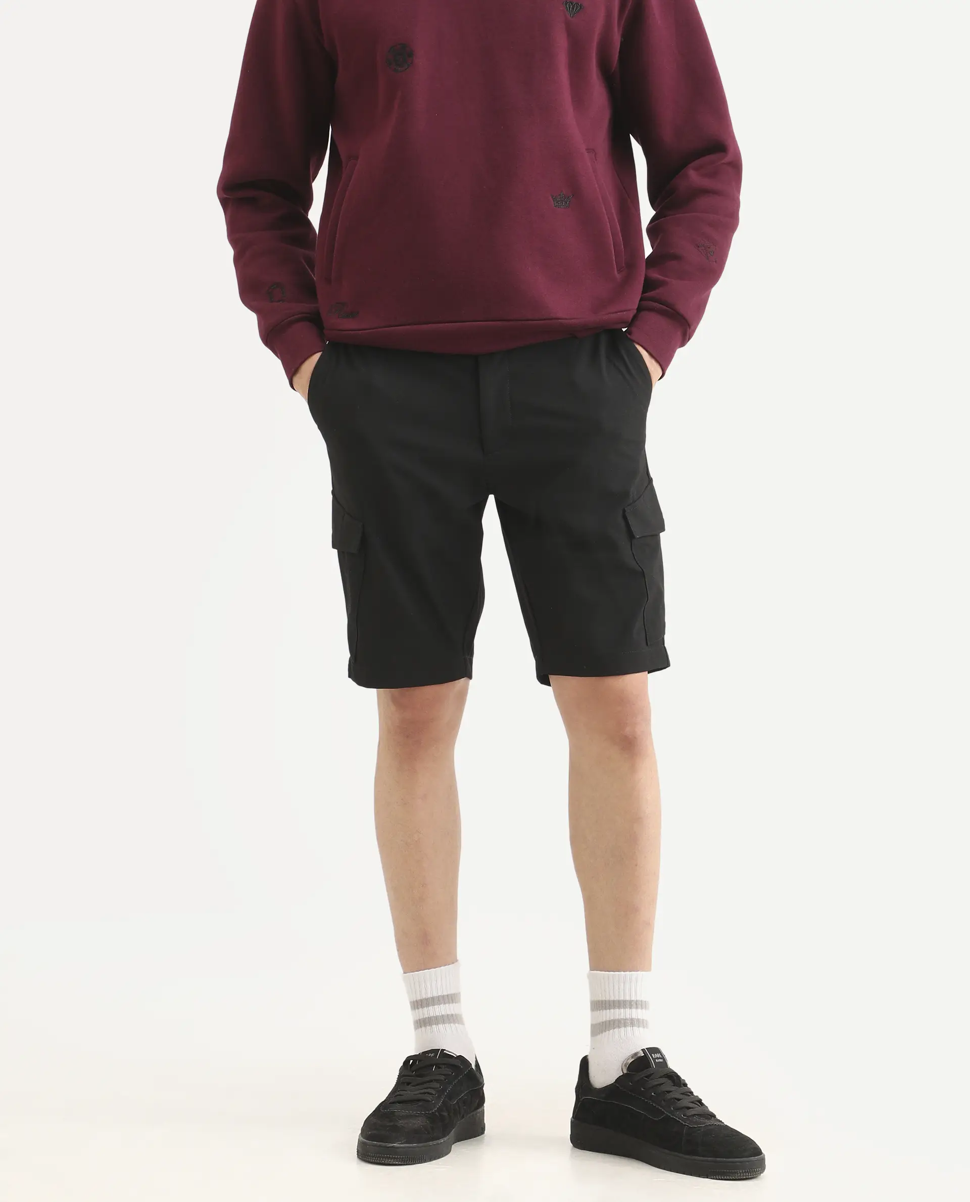 Rare Rabbit Men's Tripco-Ss26 Black Polyester Blend Fabric Relaxed Fit Plain Shorts - Image 2