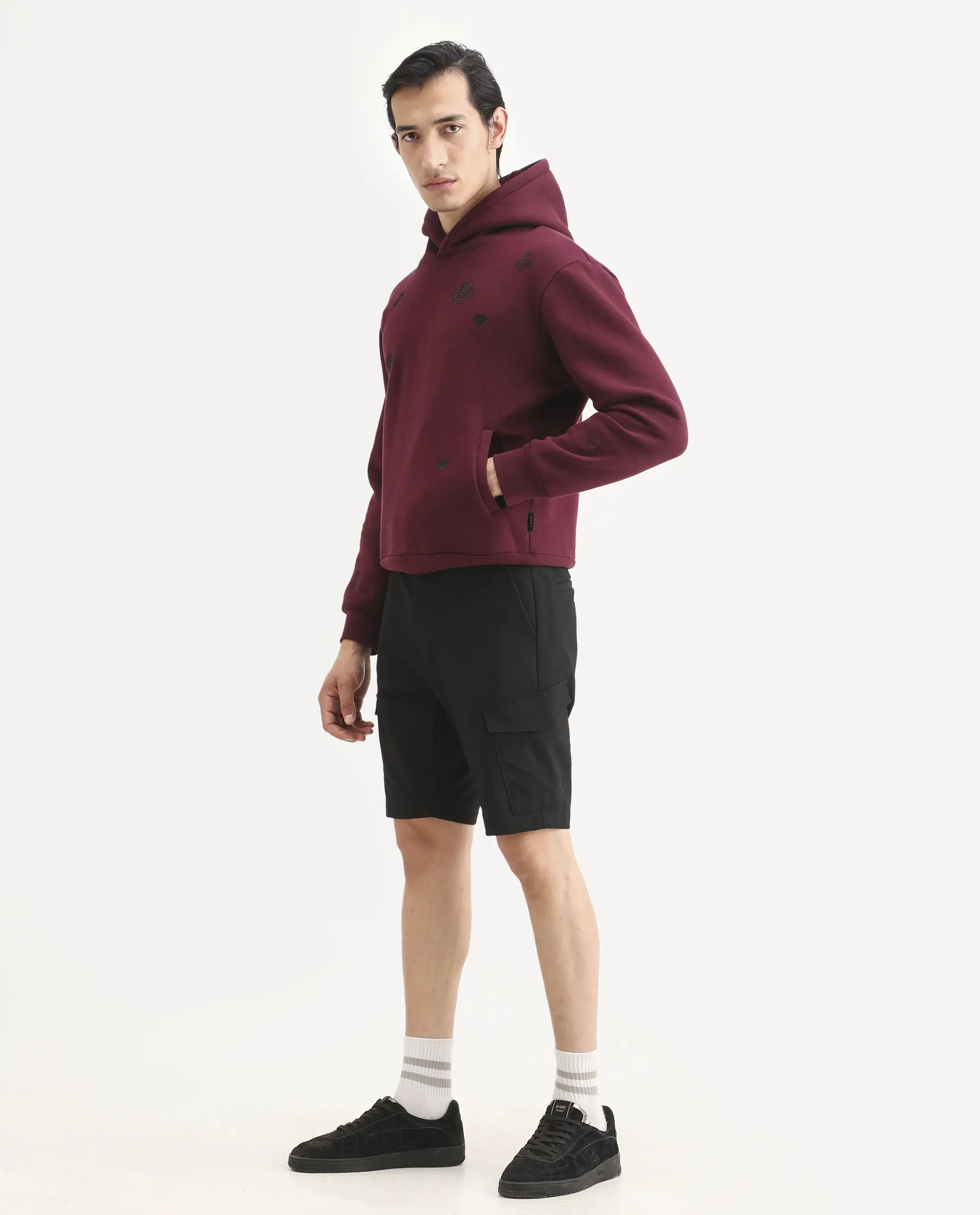Rare Rabbit Men's Tripco-Ss26 Black Polyester Blend Fabric Relaxed Fit Plain Shorts - Image 5