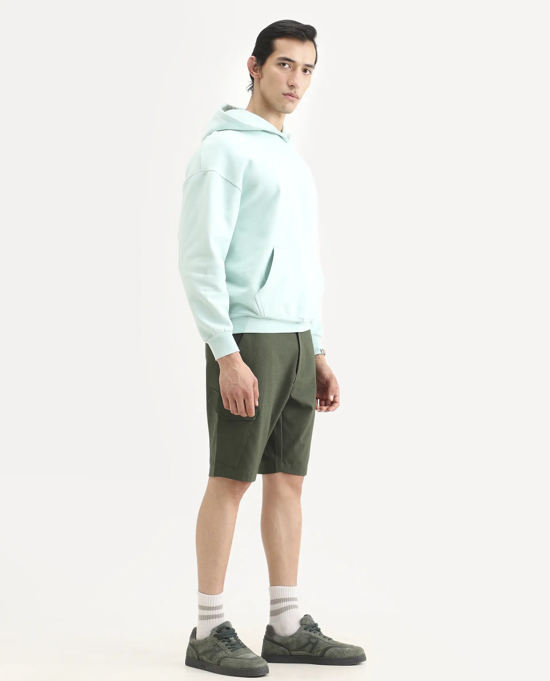 Rare Rabbit Men's Tripco-Ss26 Dark Olive Polyester Blend Fabric Relaxed Fit Plain Shorts - Image 5
