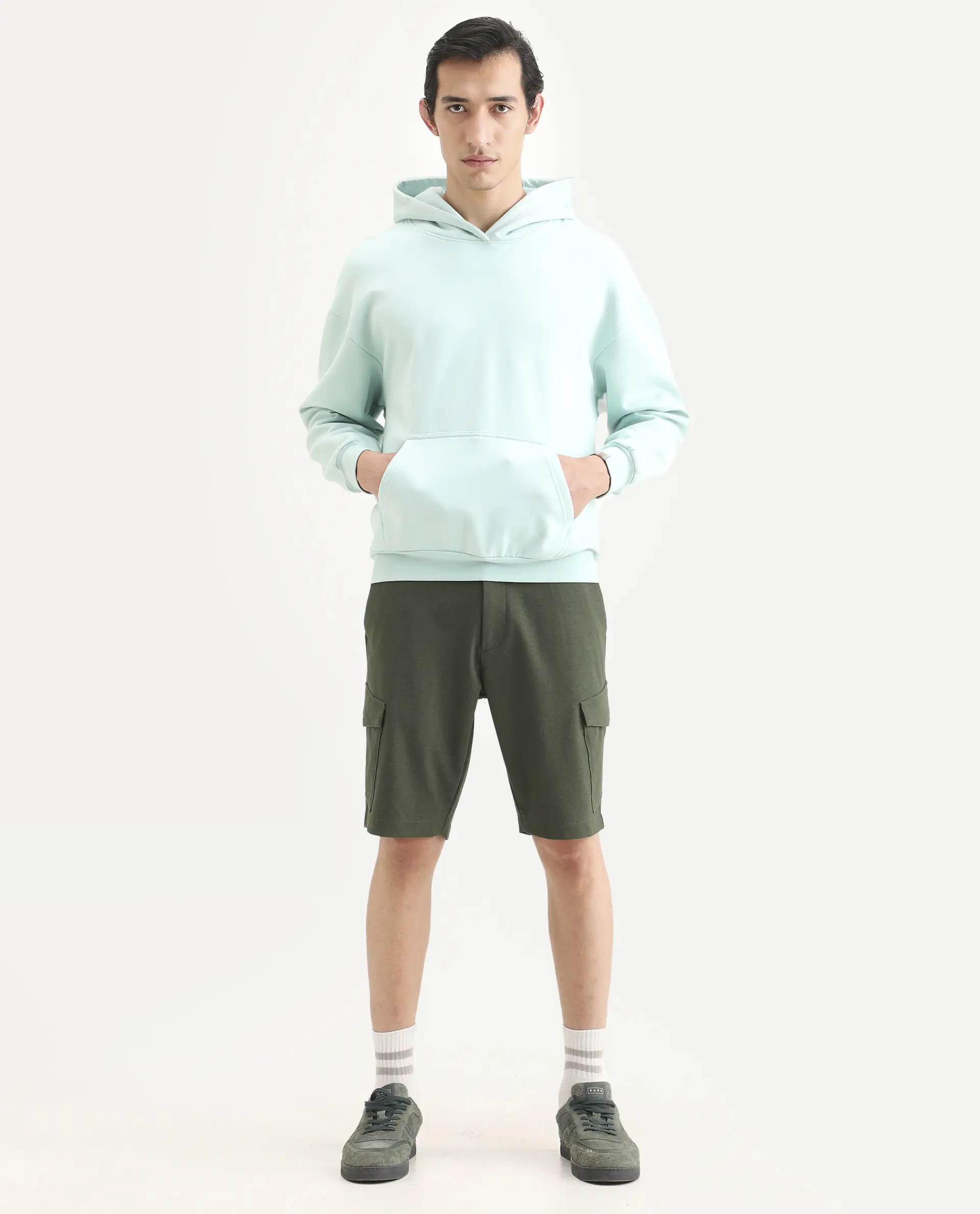 Rare Rabbit Men's Tripco-Ss26 Dark Olive Polyester Blend Fabric Relaxed Fit Plain Shorts - Image 7