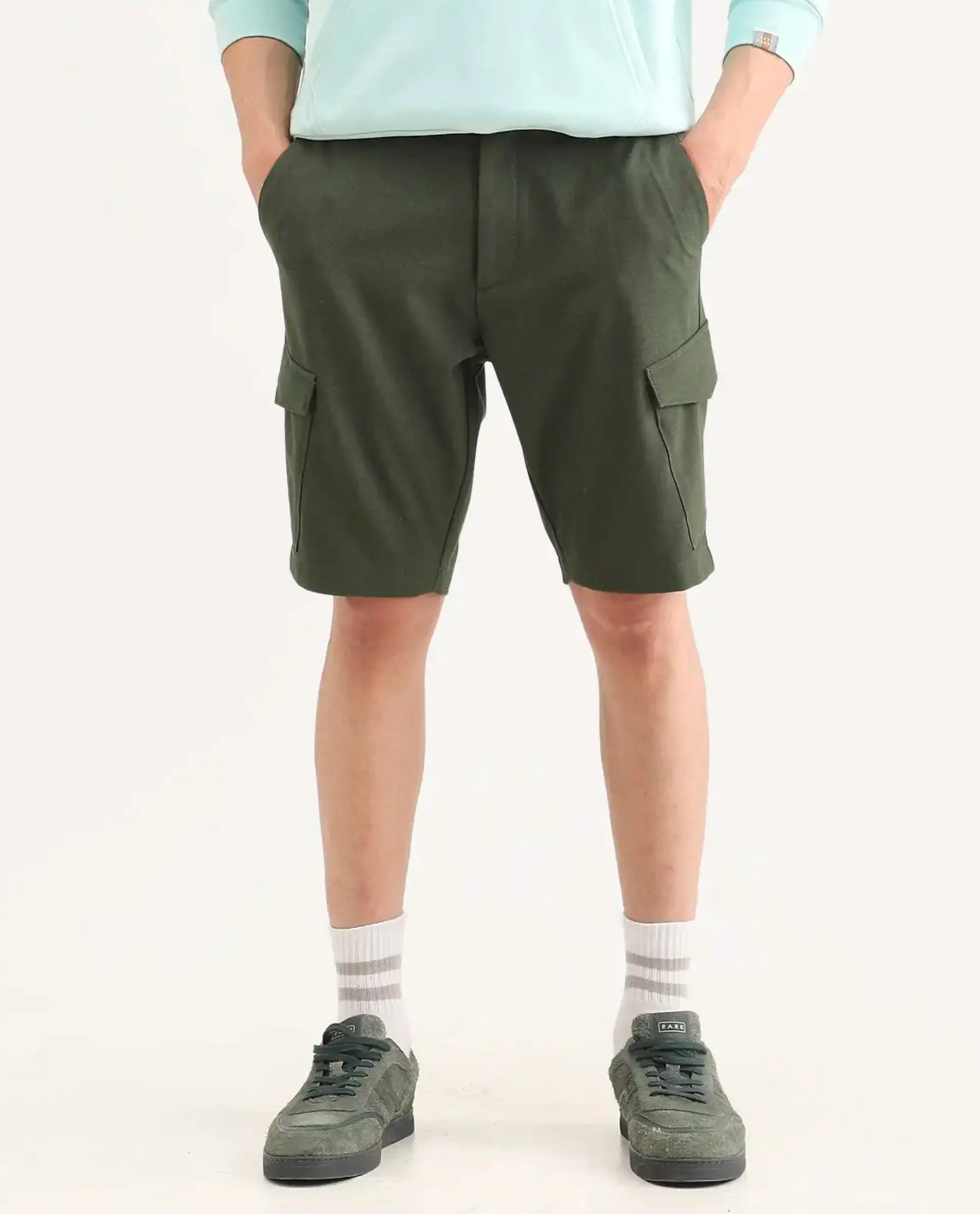 Rare Rabbit Men's Tripco-Ss26 Dark Olive Polyester Blend Fabric Relaxed Fit Plain Shorts - Image 9