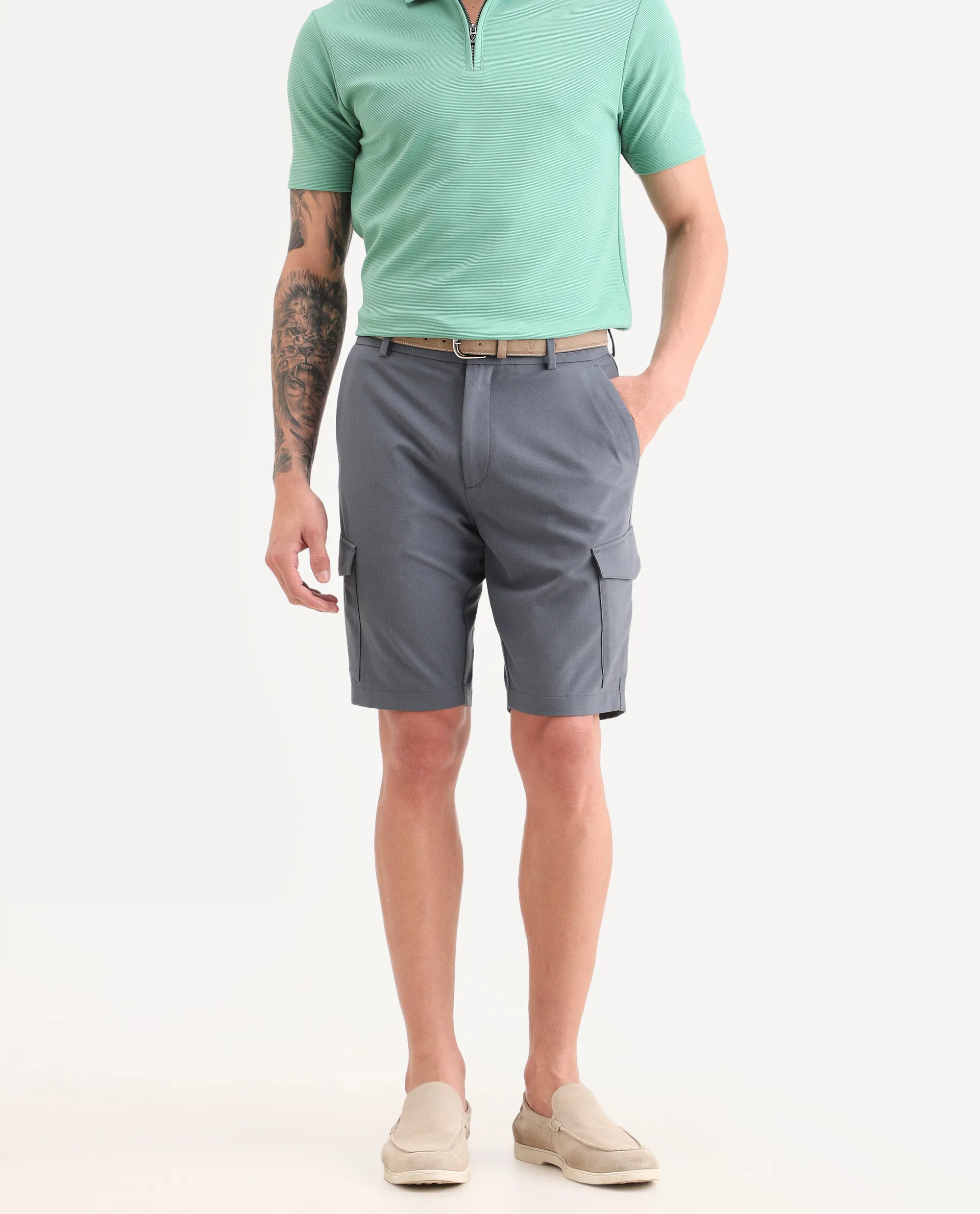 Rare Rabbit Men's Tripco-Ss26 Dusky Blue Polyester Blend Fabric Relaxed Fit Plain Shorts - Image 2