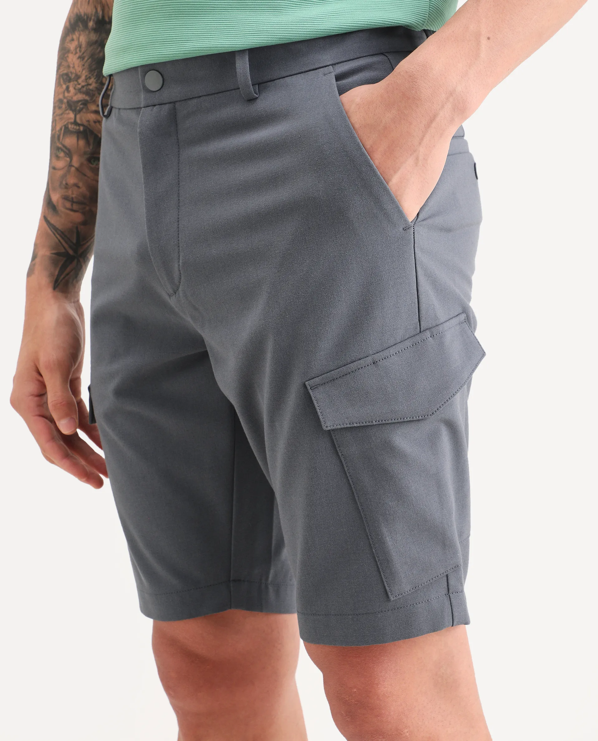 Rare Rabbit Men's Tripco-Ss26 Dusky Blue Polyester Blend Fabric Relaxed Fit Plain Shorts - Image 3
