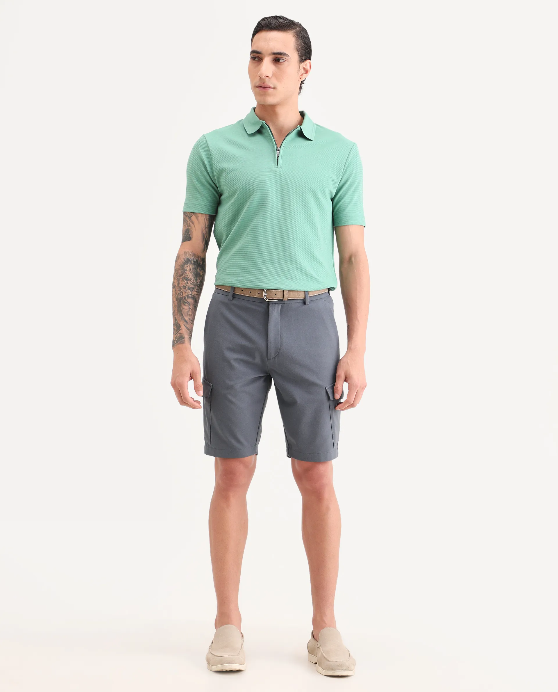 Rare Rabbit Men's Tripco-Ss26 Dusky Blue Polyester Blend Fabric Relaxed Fit Plain Shorts - Image 4