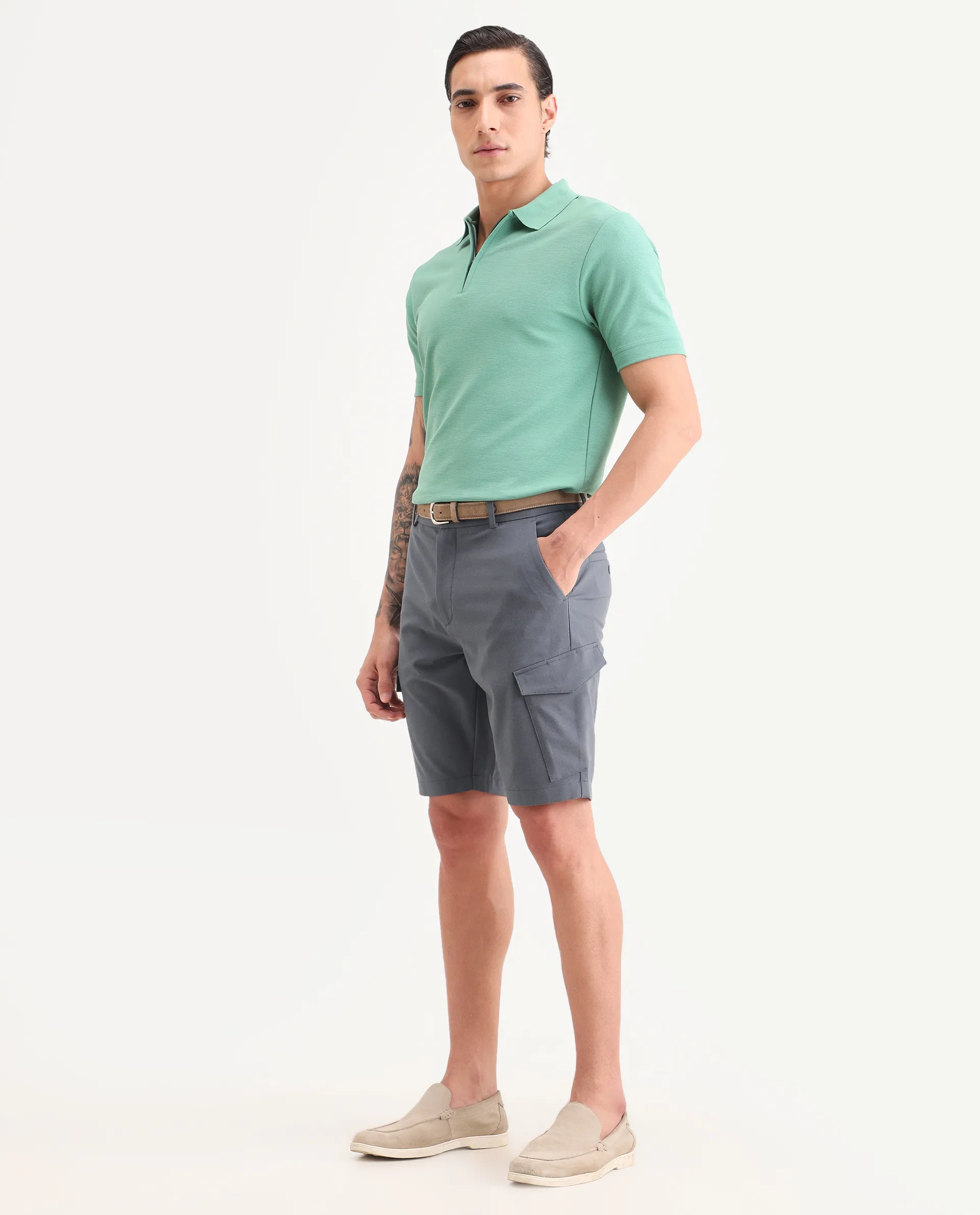 Rare Rabbit Men's Tripco-Ss26 Dusky Blue Polyester Blend Fabric Relaxed Fit Plain Shorts - Image 5