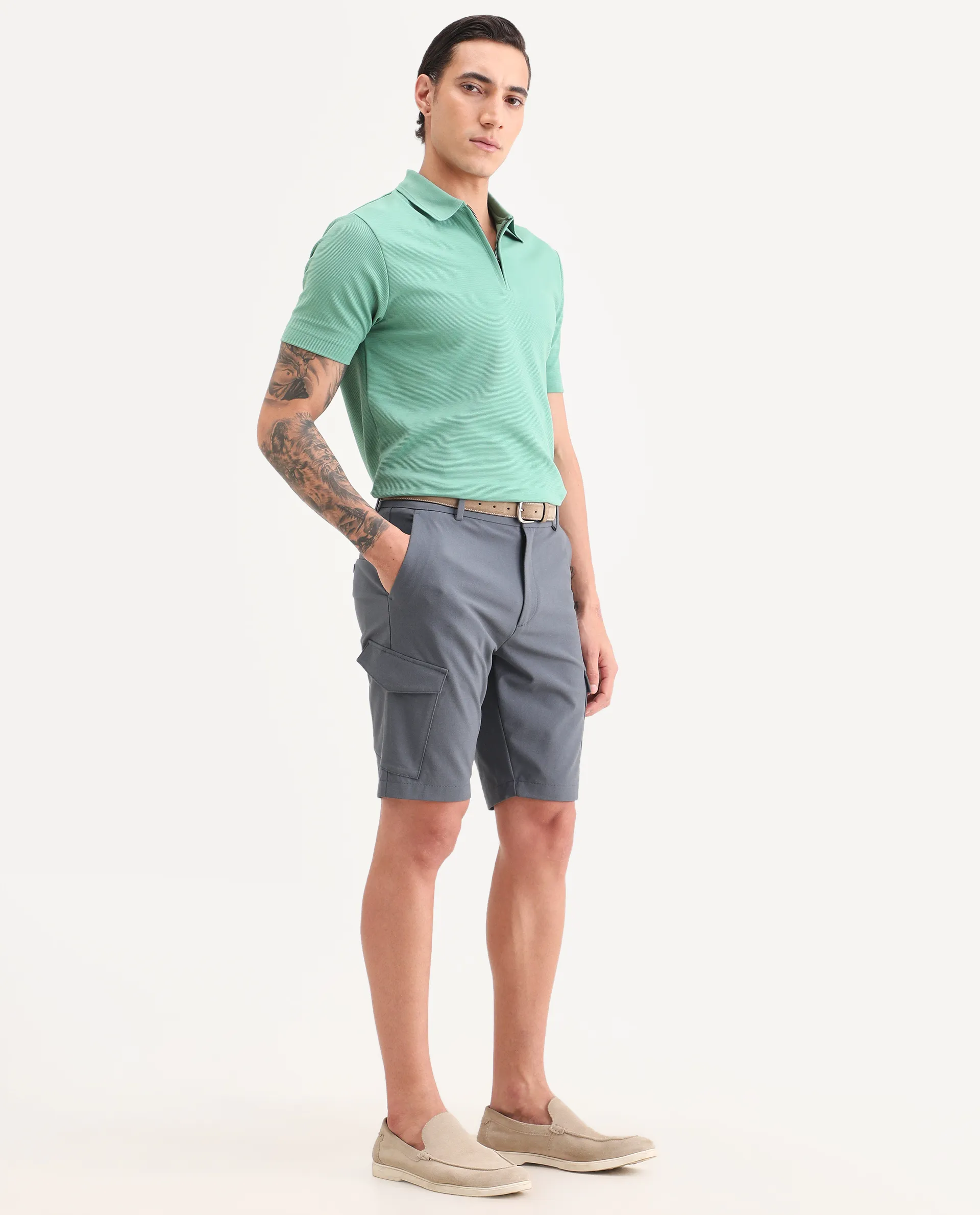 Rare Rabbit Men's Tripco-Ss26 Dusky Blue Polyester Blend Fabric Relaxed Fit Plain Shorts - Image 6