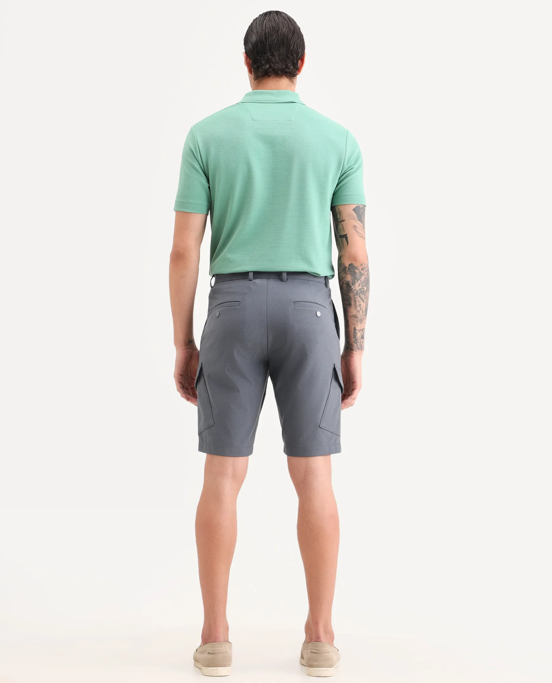 Rare Rabbit Men's Tripco-Ss26 Dusky Blue Polyester Blend Fabric Relaxed Fit Plain Shorts - Image 8