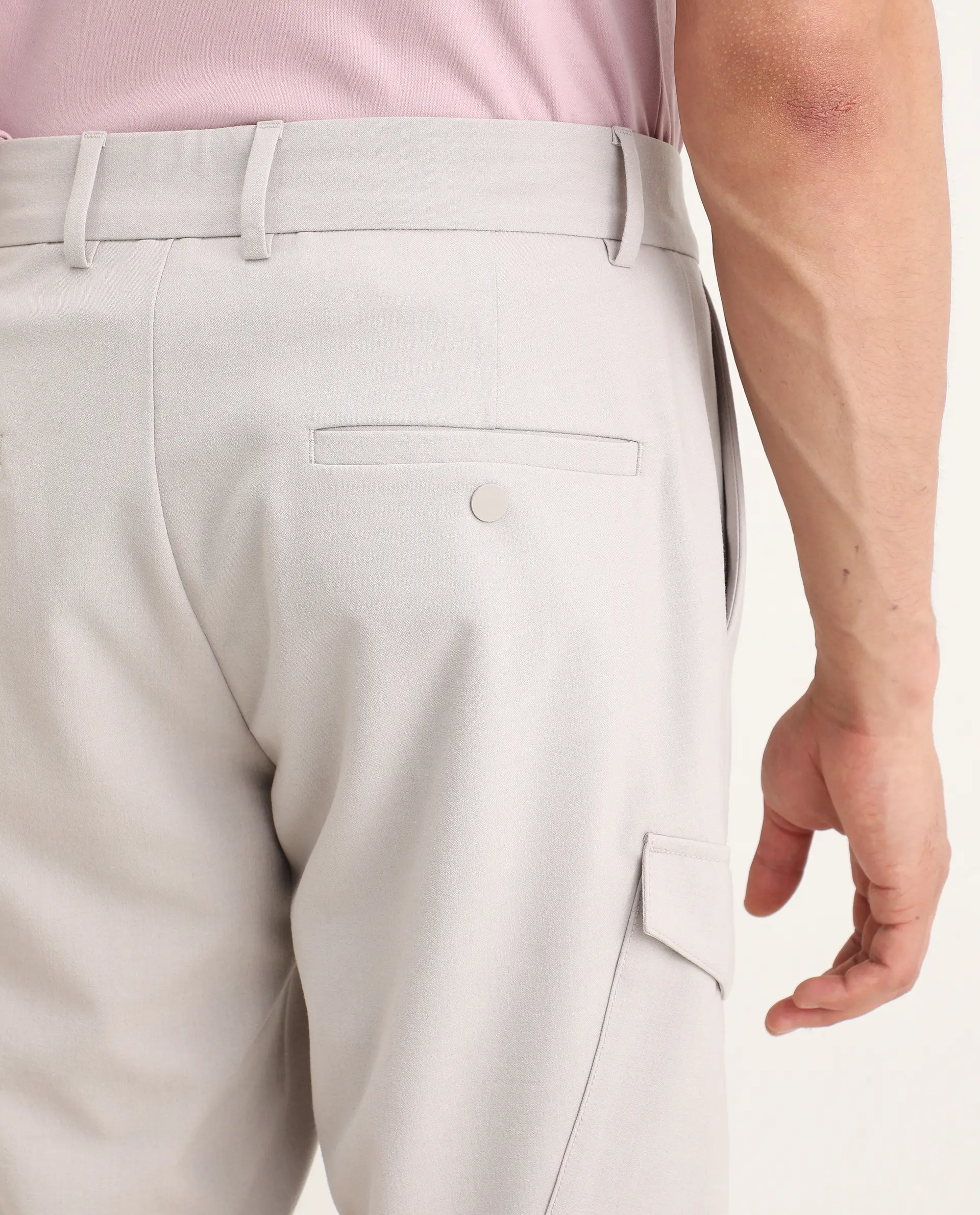 Rare Rabbit Men's Tripco-Ss26 Light Beige Polyester Blend Fabric Relaxed Fit Plain Shorts - Image 3