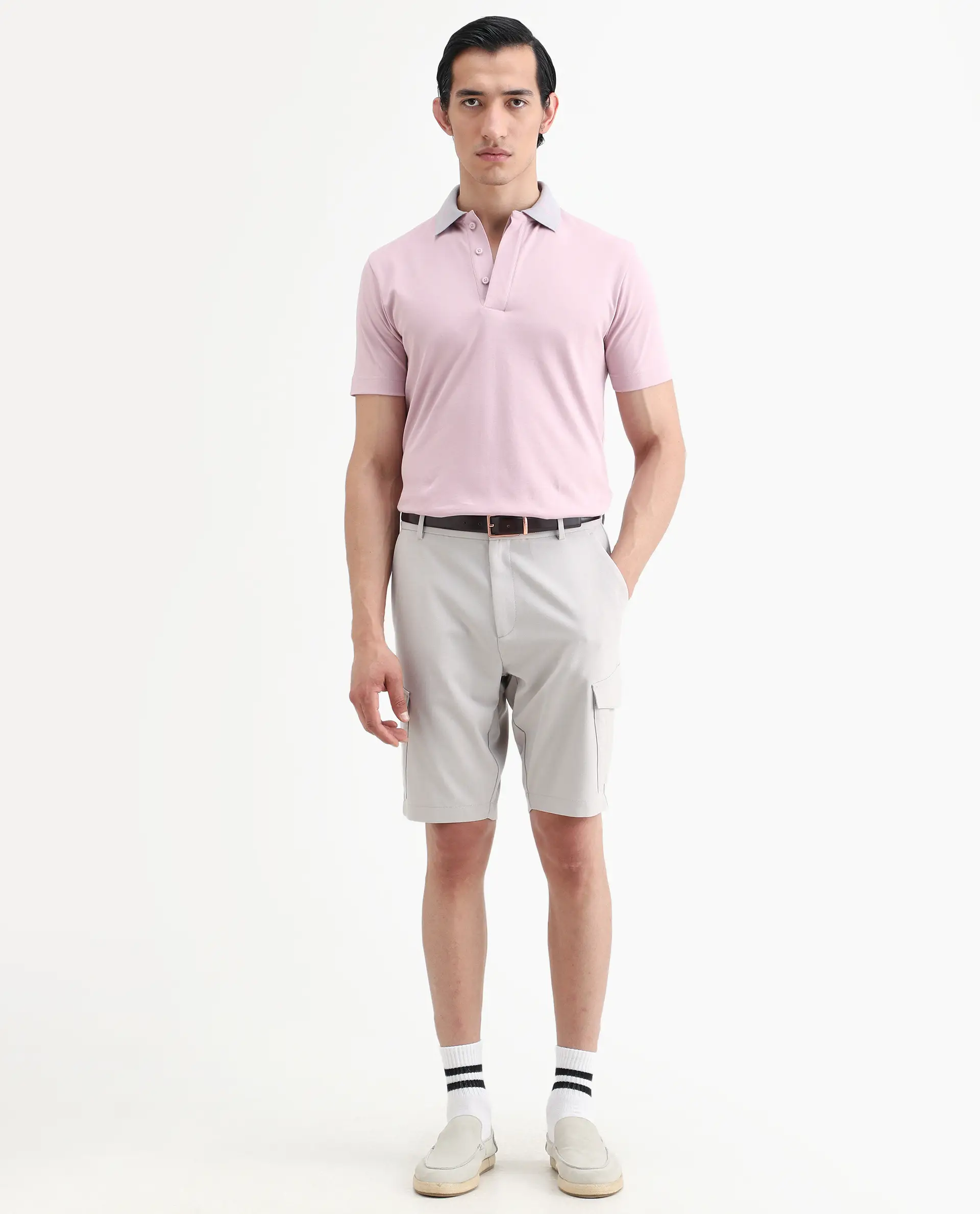 Rare Rabbit Men's Tripco-Ss26 Light Beige Polyester Blend Fabric Relaxed Fit Plain Shorts - Image 4