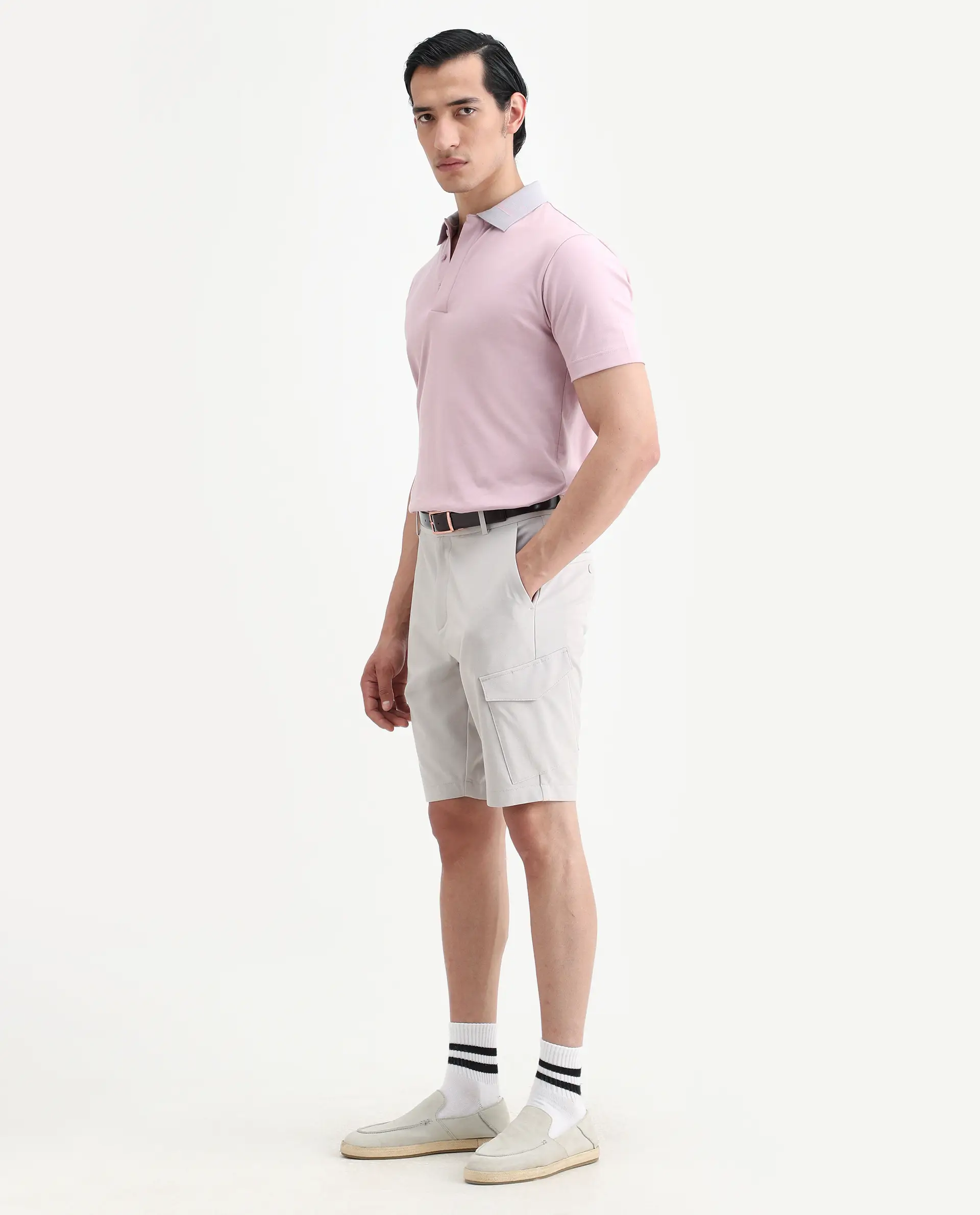Rare Rabbit Men's Tripco-Ss26 Light Beige Polyester Blend Fabric Relaxed Fit Plain Shorts - Image 5