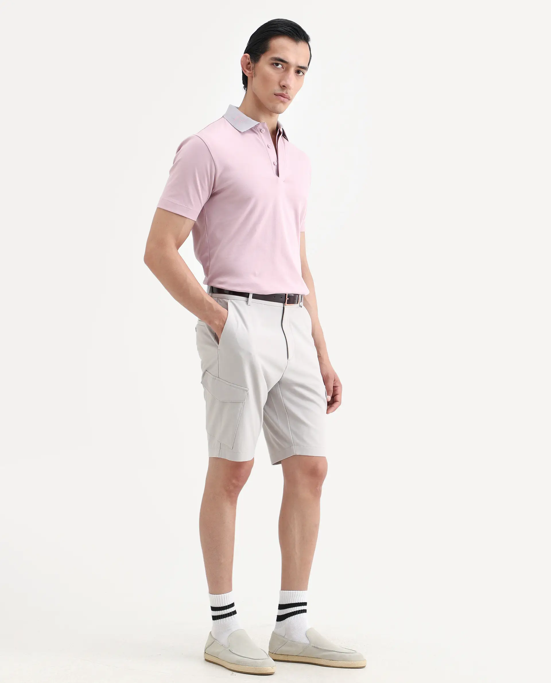 Rare Rabbit Men's Tripco-Ss26 Light Beige Polyester Blend Fabric Relaxed Fit Plain Shorts - Image 6