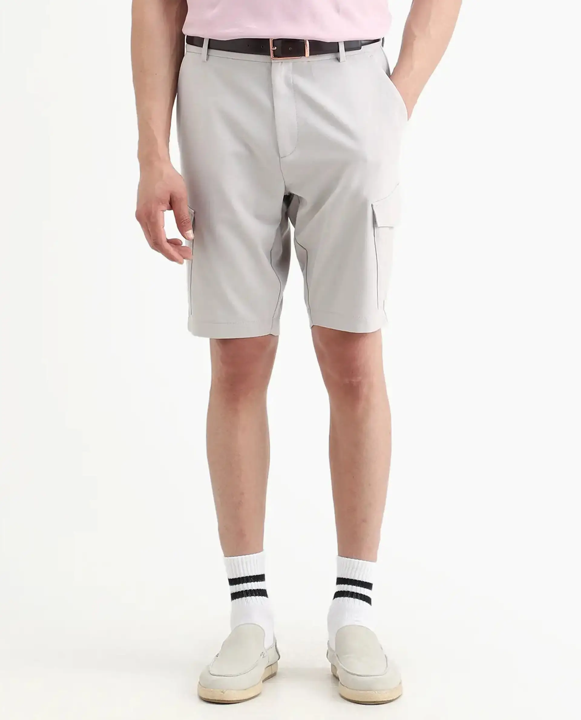 Rare Rabbit Men's Tripco-Ss26 Light Beige Polyester Blend Fabric Relaxed Fit Plain Shorts - Image 8