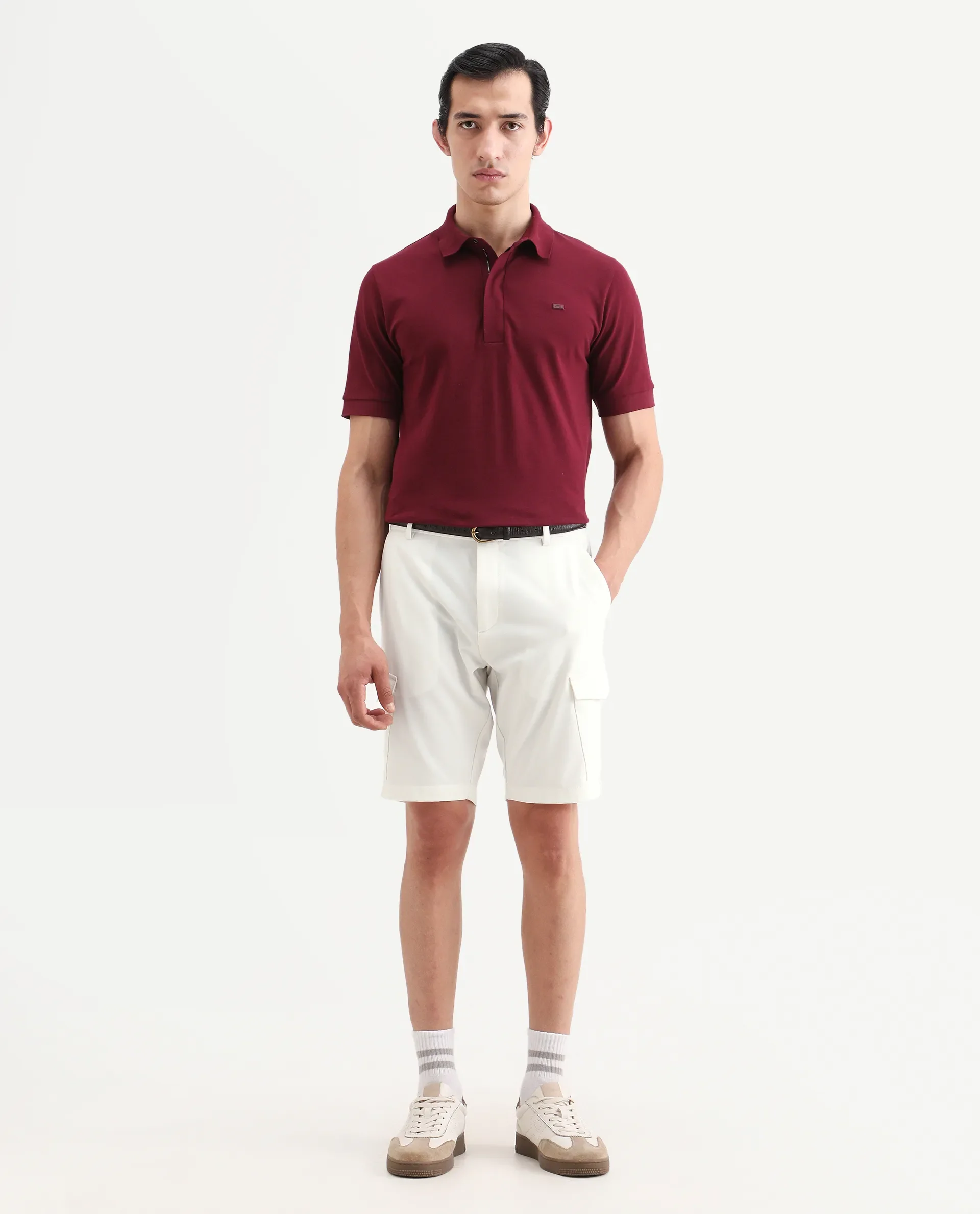 Rare Rabbit Men's Tripco-Ss26 White Polyester Blend Fabric Relaxed Fit Plain Shorts - Image 2
