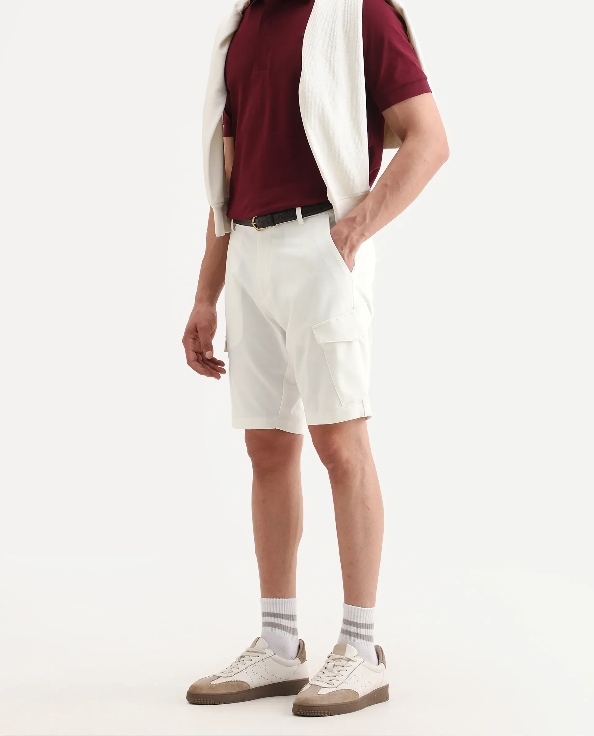 Rare Rabbit Men's Tripco-Ss26 White Polyester Blend Fabric Relaxed Fit Plain Shorts - Image 3