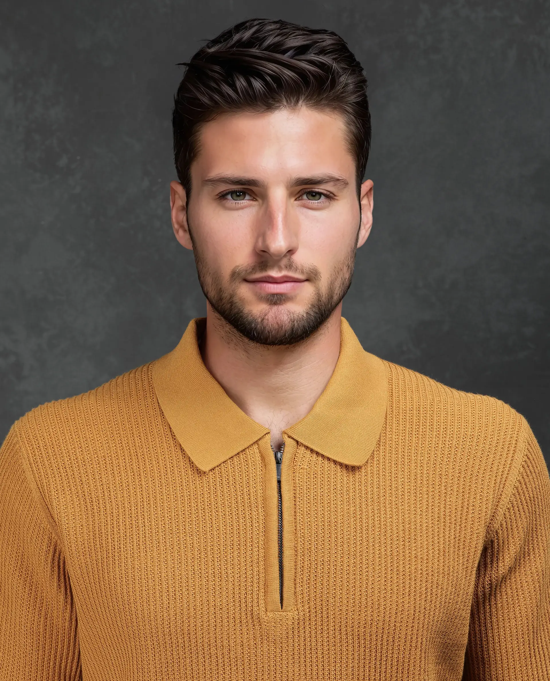 Rare Rabbit Men's Tris Dark Mustard Cotton Plain Regular Fit Half Sleeve Polo - Image 7