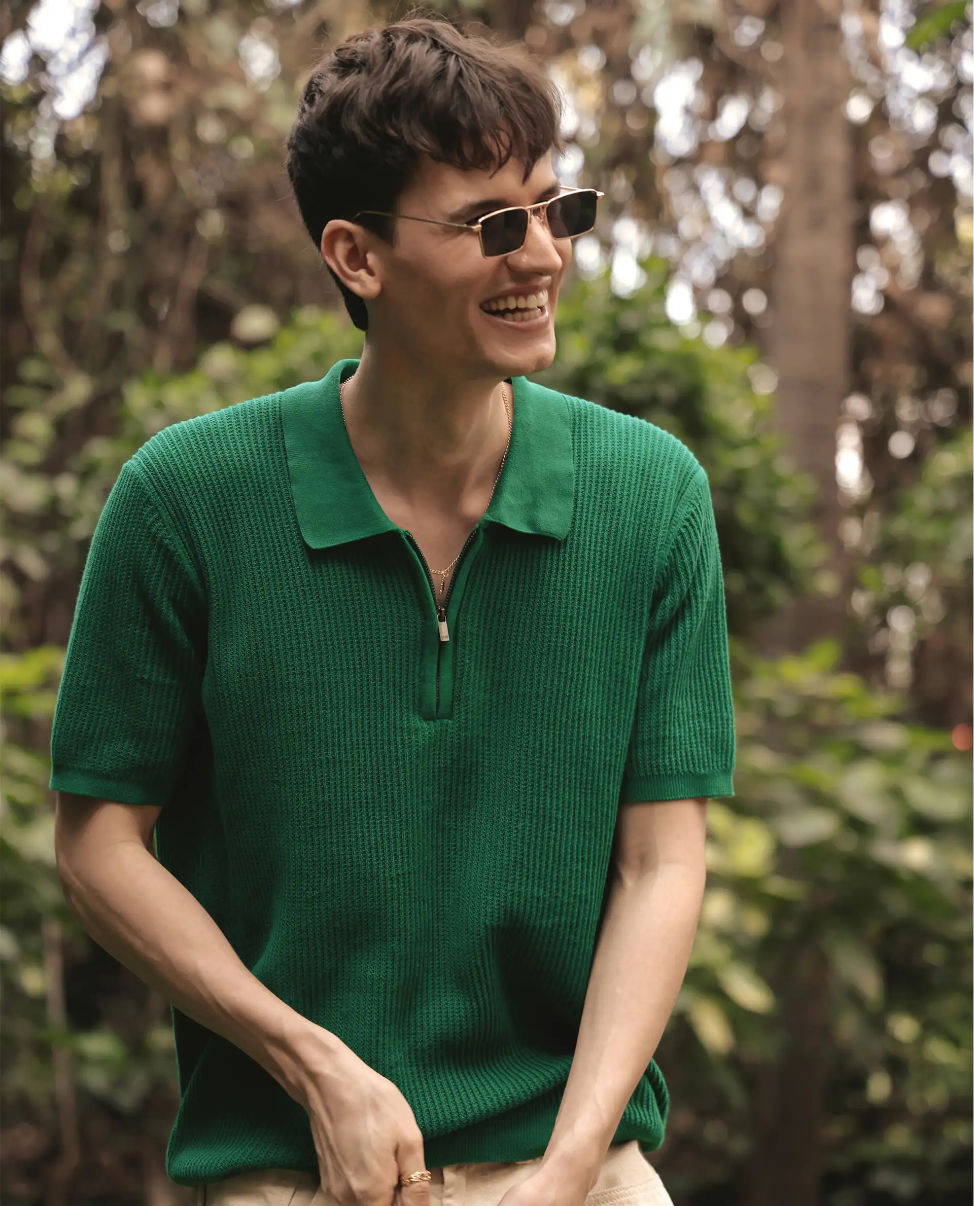 Rare Rabbit Men's Tris Green Cotton Plain Regular Fit Half Sleeve Polo - Image 3
