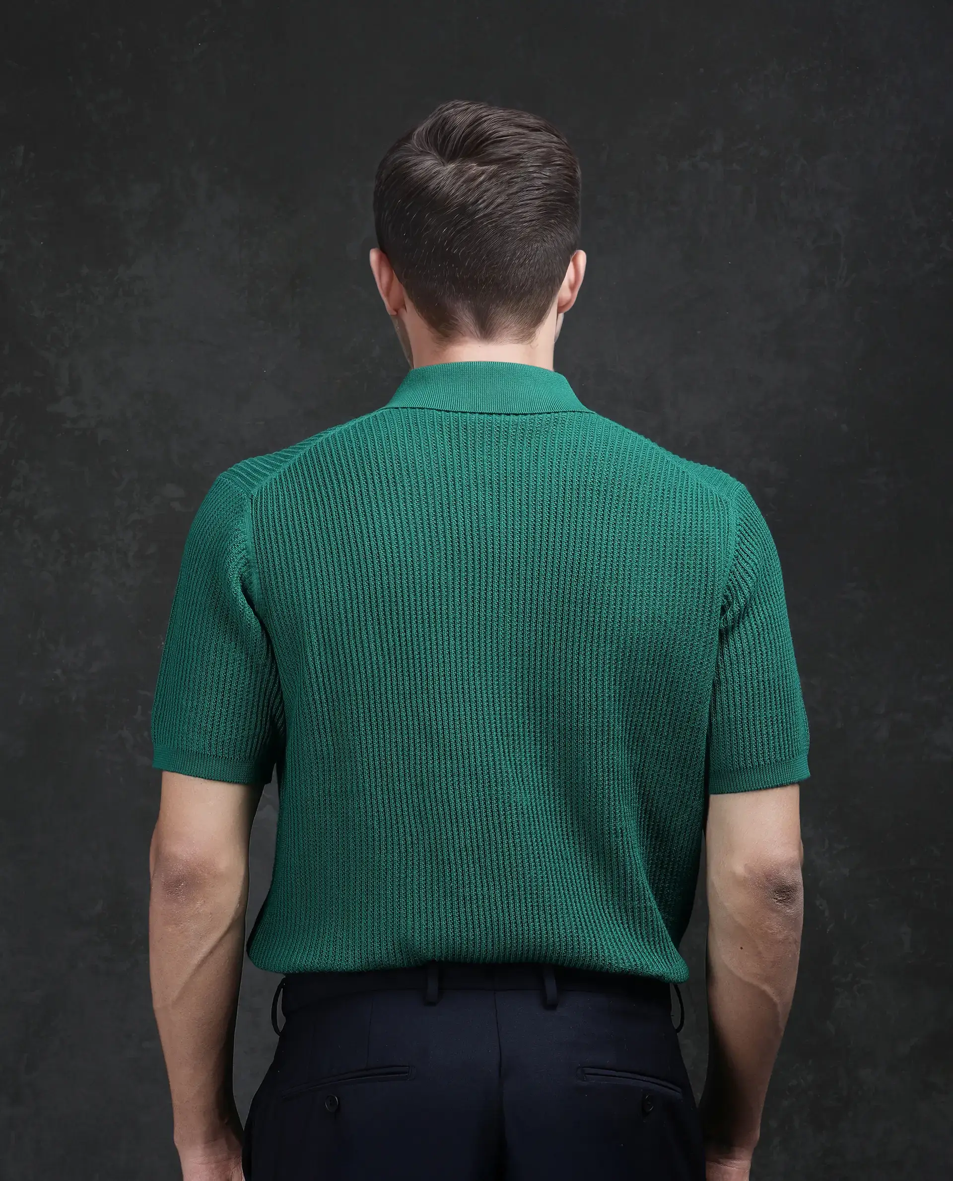Rare Rabbit Men's Tris Green Cotton Plain Regular Fit Half Sleeve Polo - Image 5