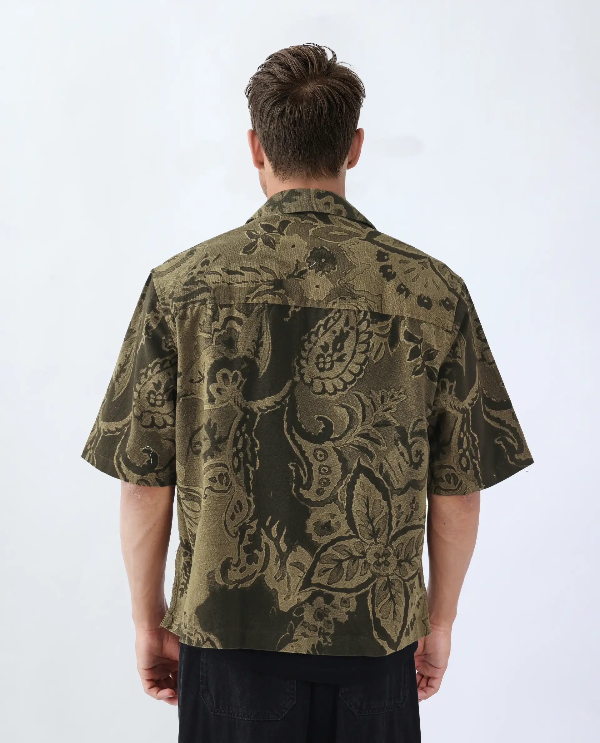 Rare Rabbit Men's Trish Olive Cotton Paisley Print Boxy Fit Half Sleeve Collared Shirt - Image 5