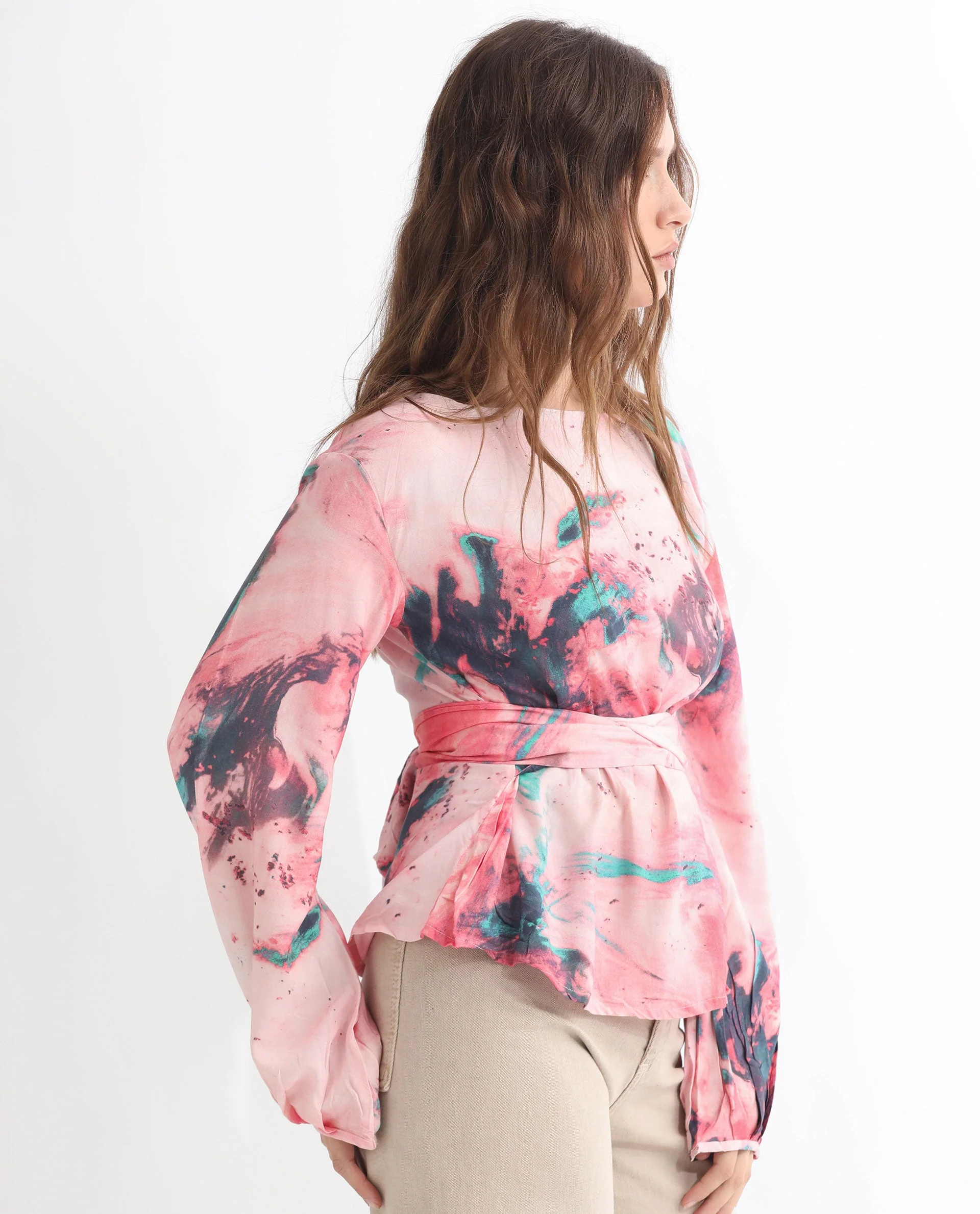 Rareism Women's Trivia Multi Viscose Boat Neck Abstract Print Extended Sleeves Regular Fit Top - Image 13