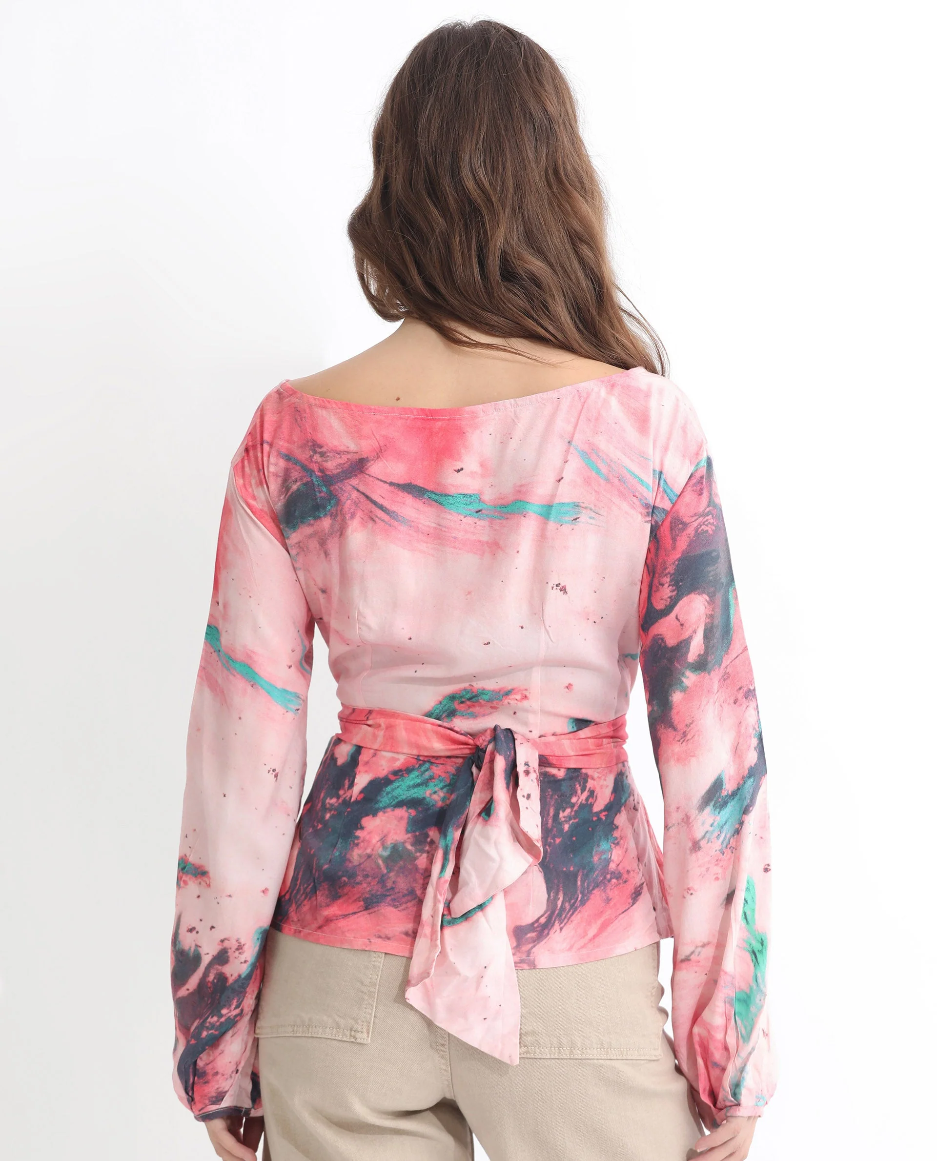Rareism Women's Trivia Multi Viscose Boat Neck Abstract Print Extended Sleeves Regular Fit Top - Image 14