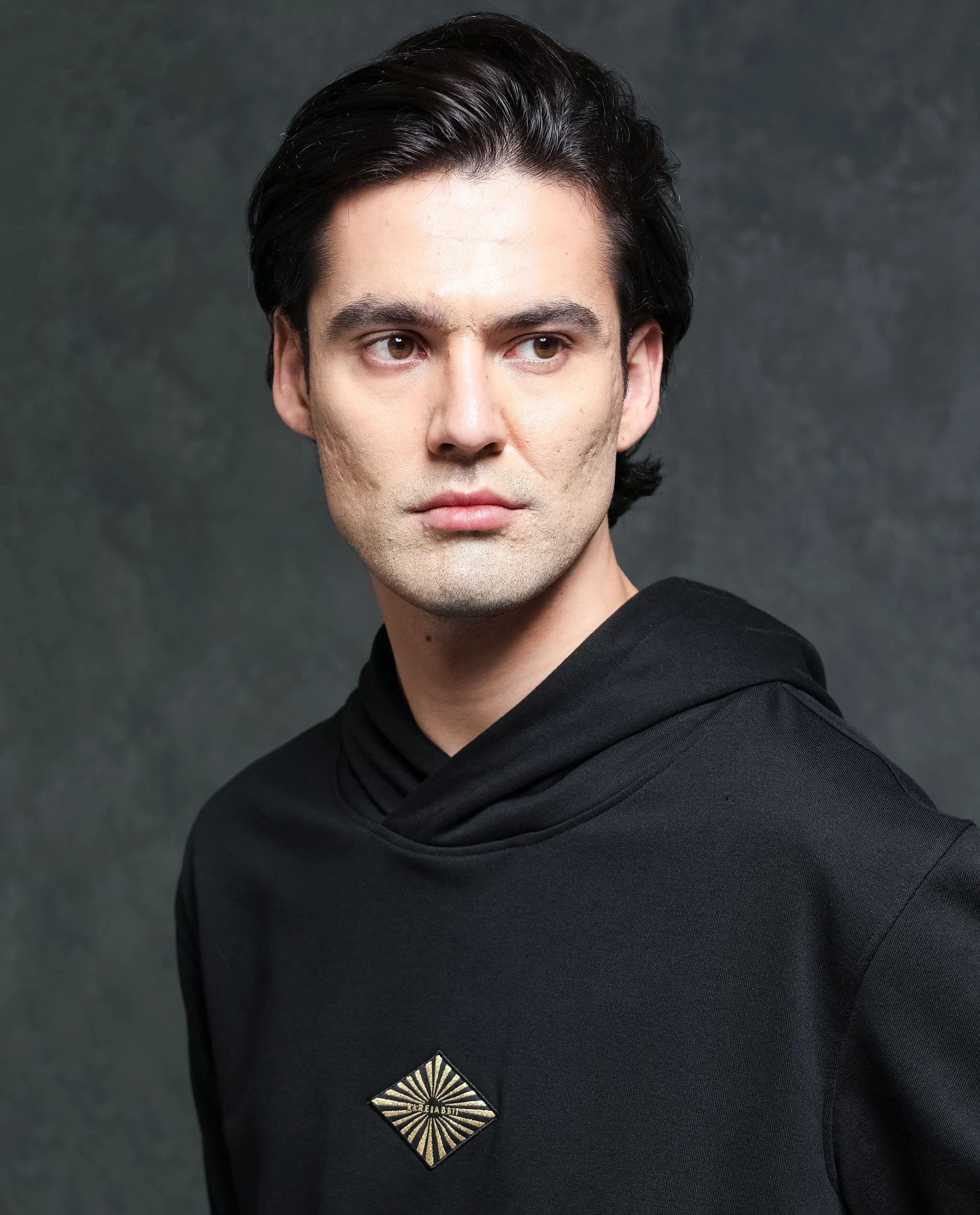 Rare Rabbit Men's Trivial Black Cotton Plain Regular Fit Full Sleeve Hooded Sweatshirt - Image 2