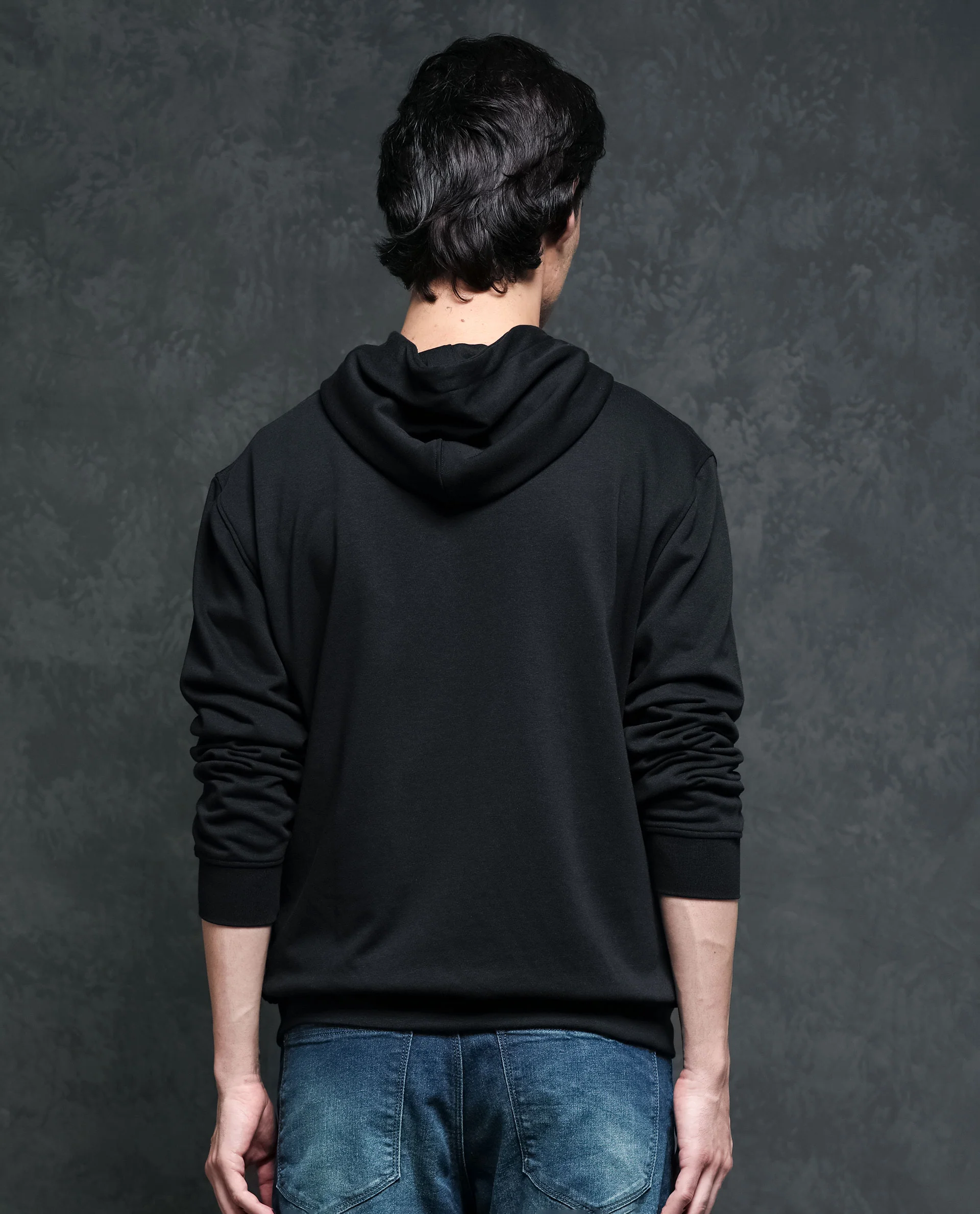 Rare Rabbit Men's Trivial Black Cotton Plain Regular Fit Full Sleeve Hooded Sweatshirt - Image 9