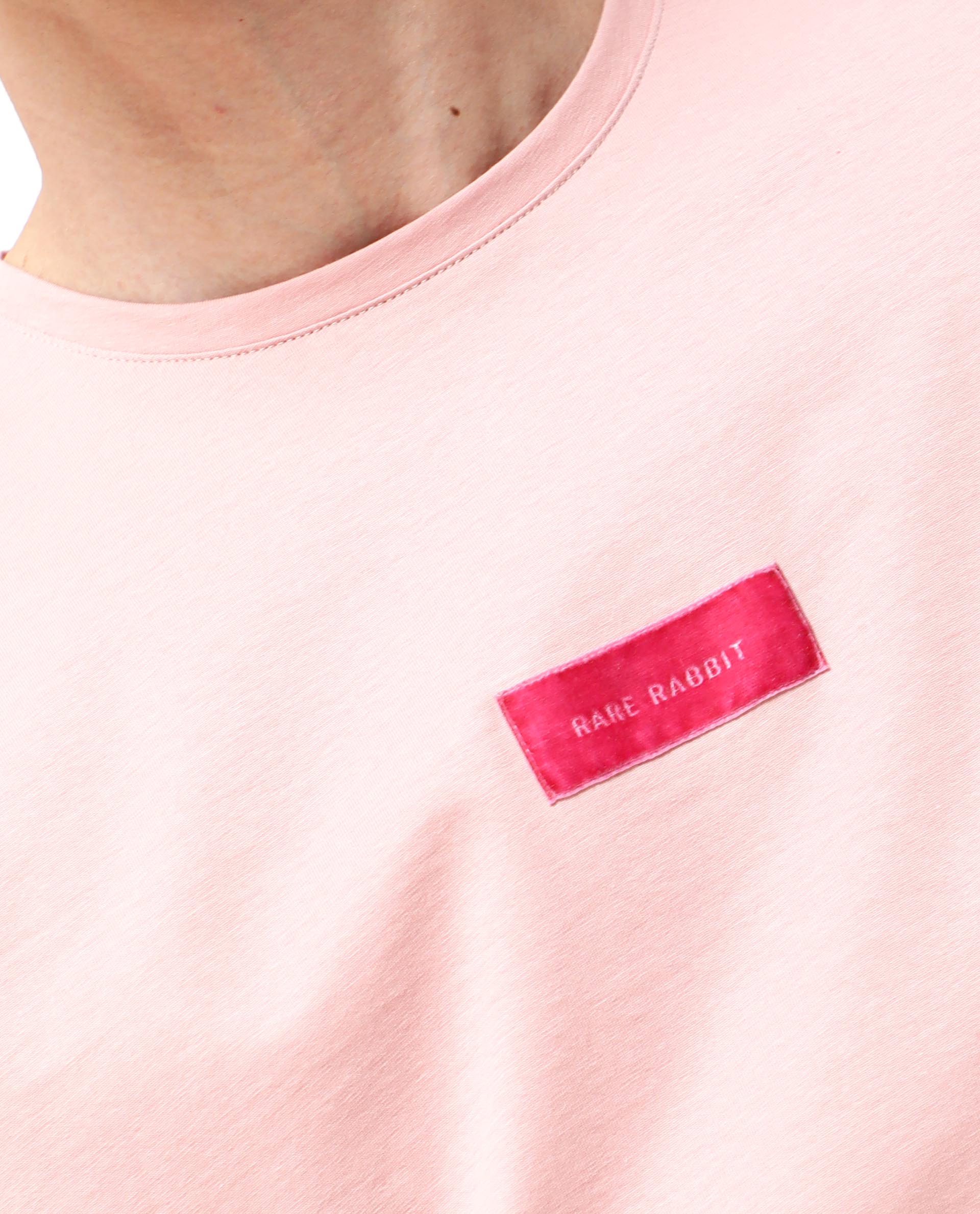 Rare Rabbit Men's Trix Peach Cotton Plain Slim Fit Half Sleeve Crew Neck T-Shirt - Image 5
