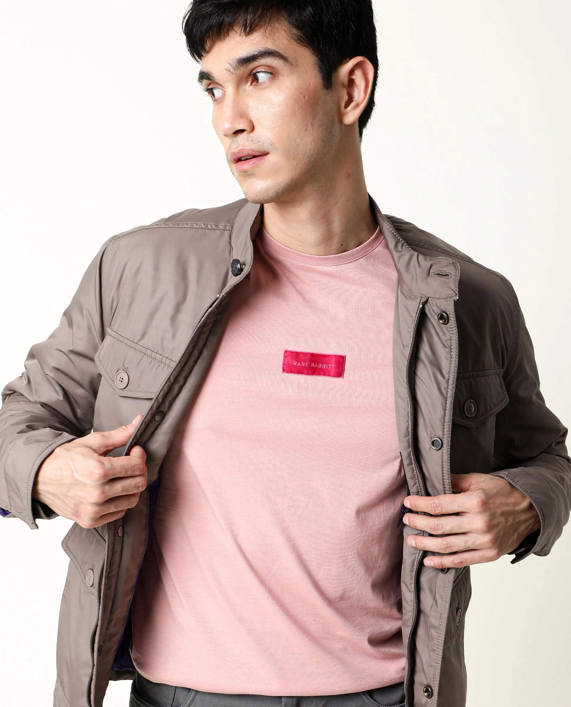 Rare Rabbit Men's Trix Peach Cotton Plain Slim Fit Half Sleeve Crew Neck T-Shirt - Image 9