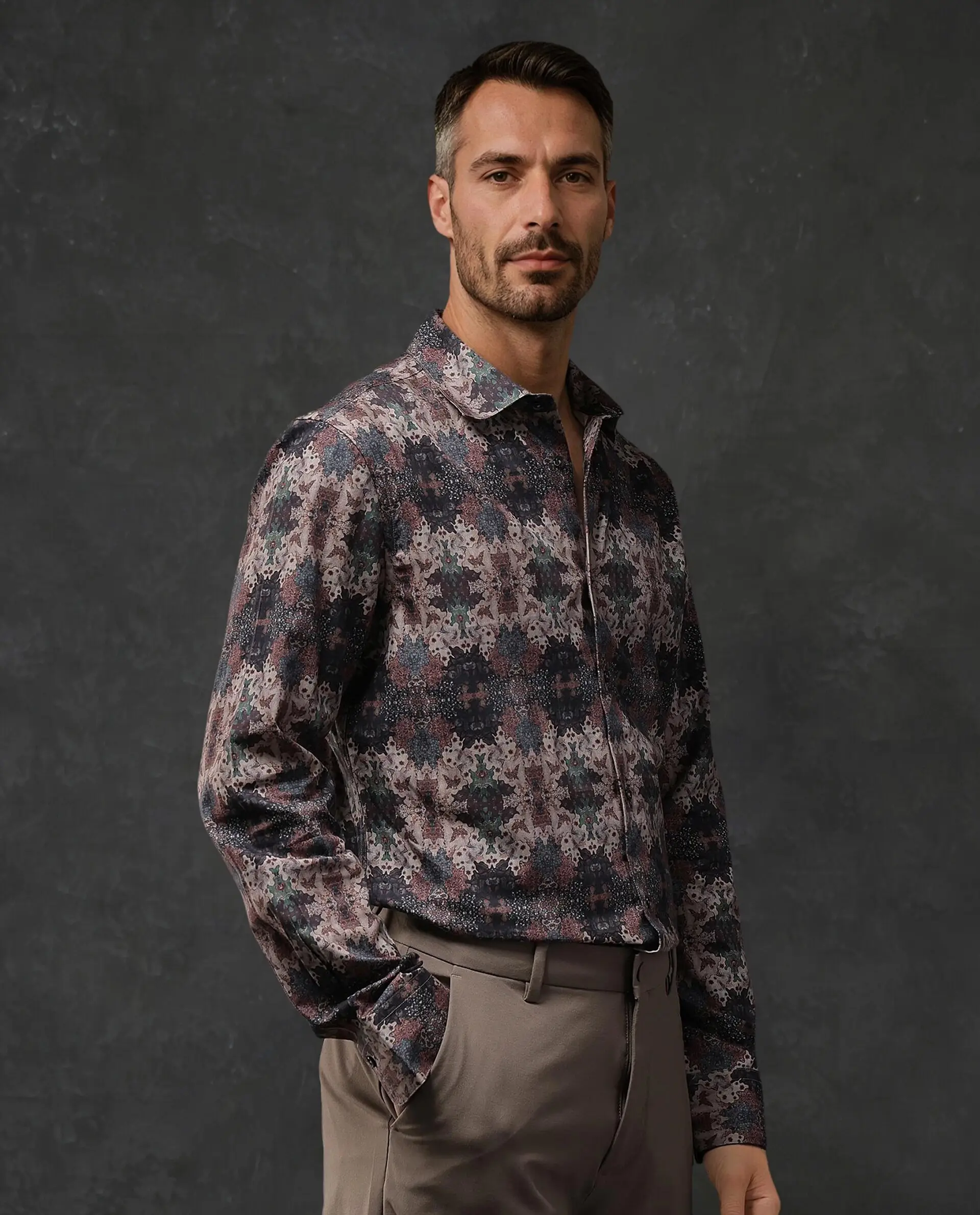 Rare Rabbit Men's Troco Ls Brown Cotton Blend Decorative Print Boxy Fit Full Sleeve Collared Shirt - Image 5