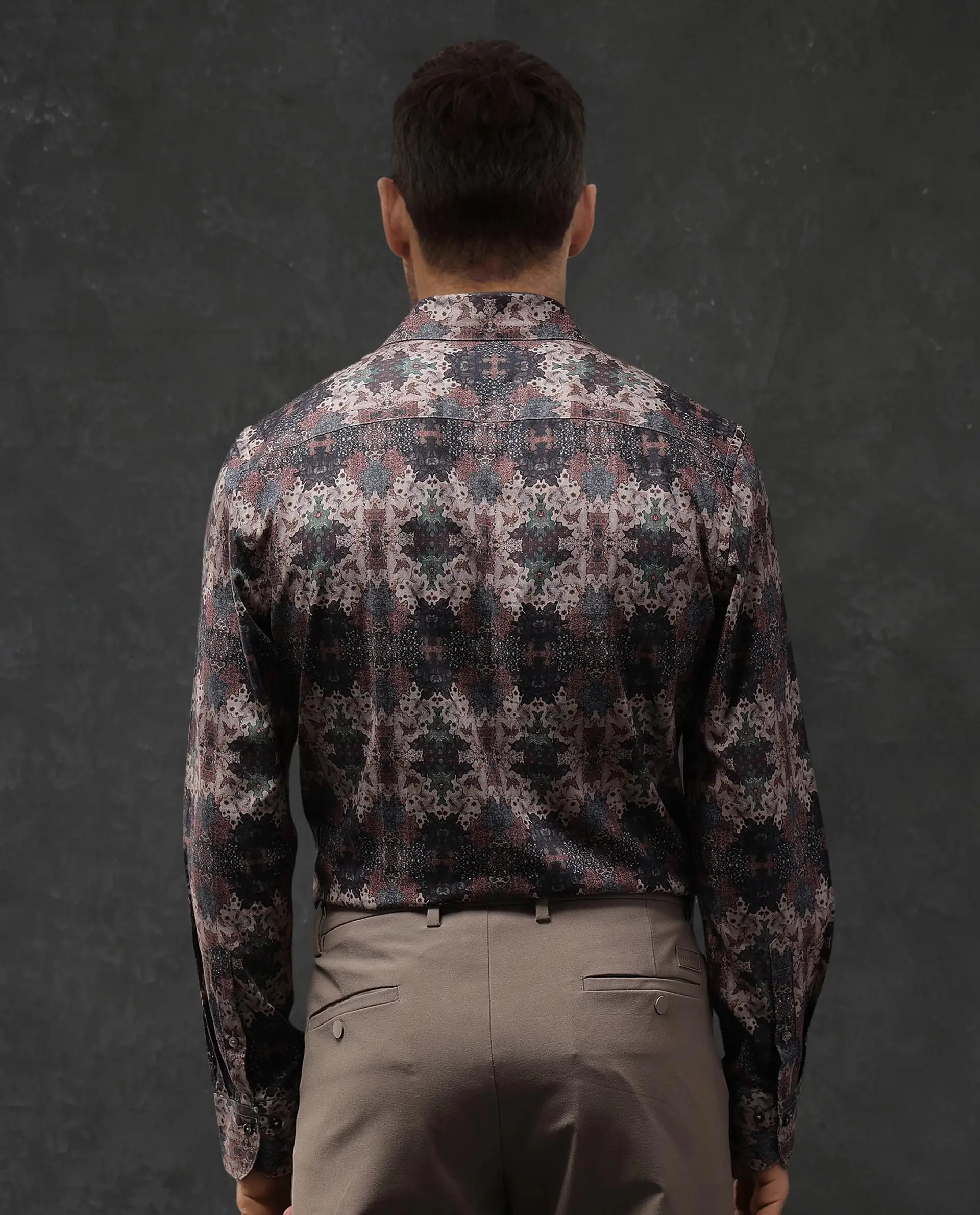 Rare Rabbit Men's Troco Ls Brown Cotton Blend Decorative Print Boxy Fit Full Sleeve Collared Shirt - Image 6
