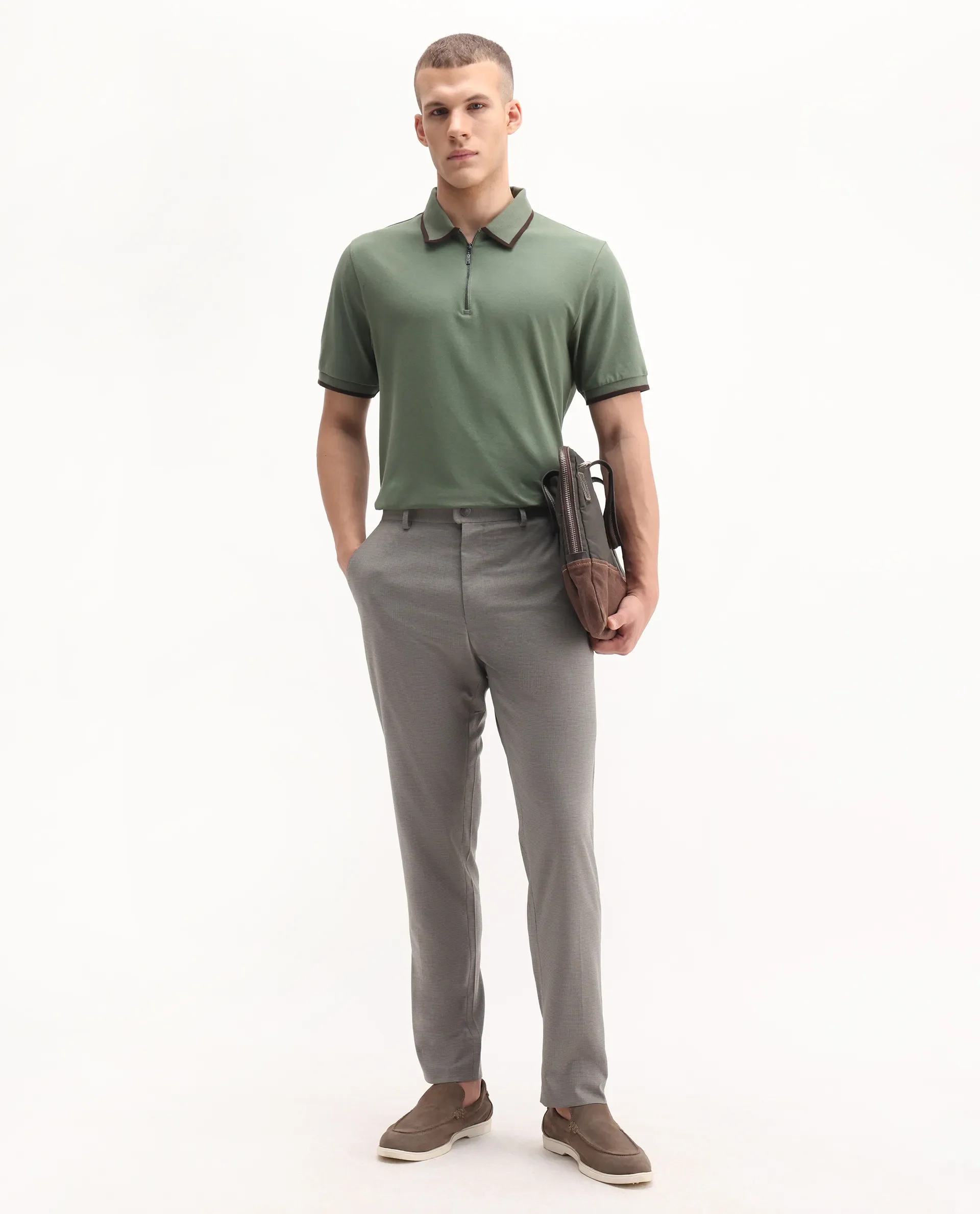 Rare Rabbit Men's Trog Dark Green Cotton Blend Plain Regular Fit Half Sleeve Polo - Image 2