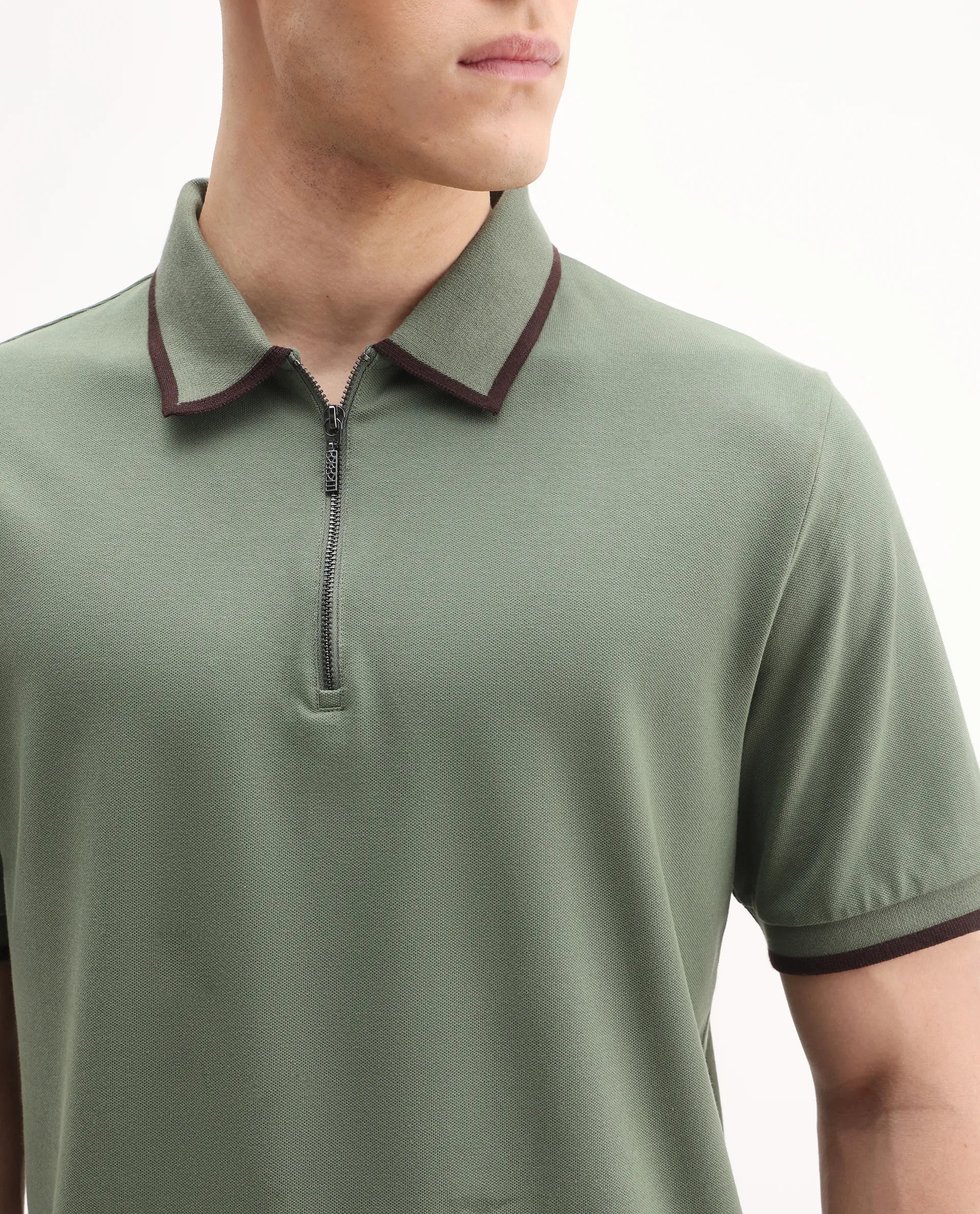 Rare Rabbit Men's Trog Dark Green Cotton Blend Plain Regular Fit Half Sleeve Polo - Image 3